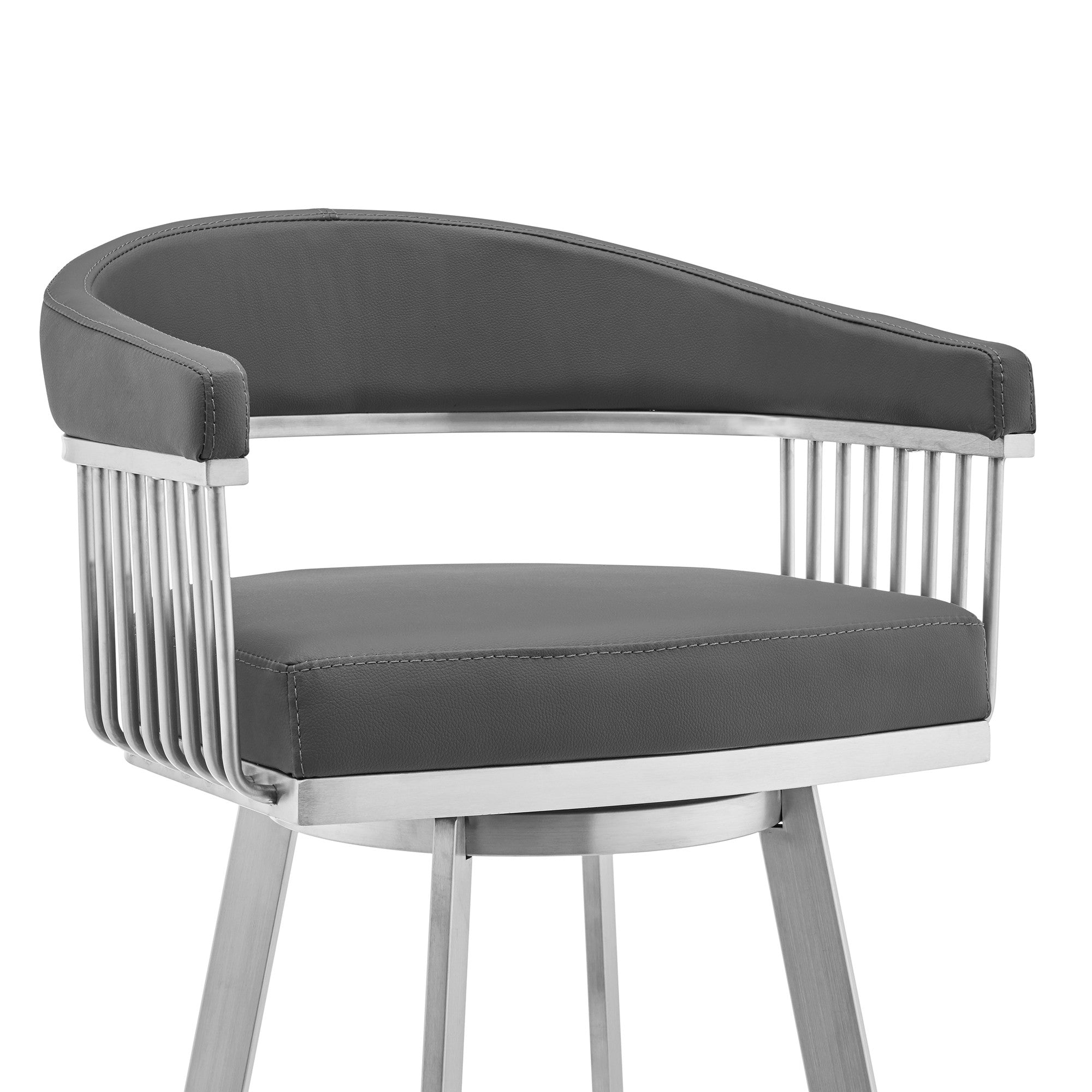 25" Gray And Silver Fabric And Iron Backless Counter Height Swivel Bar Chair
