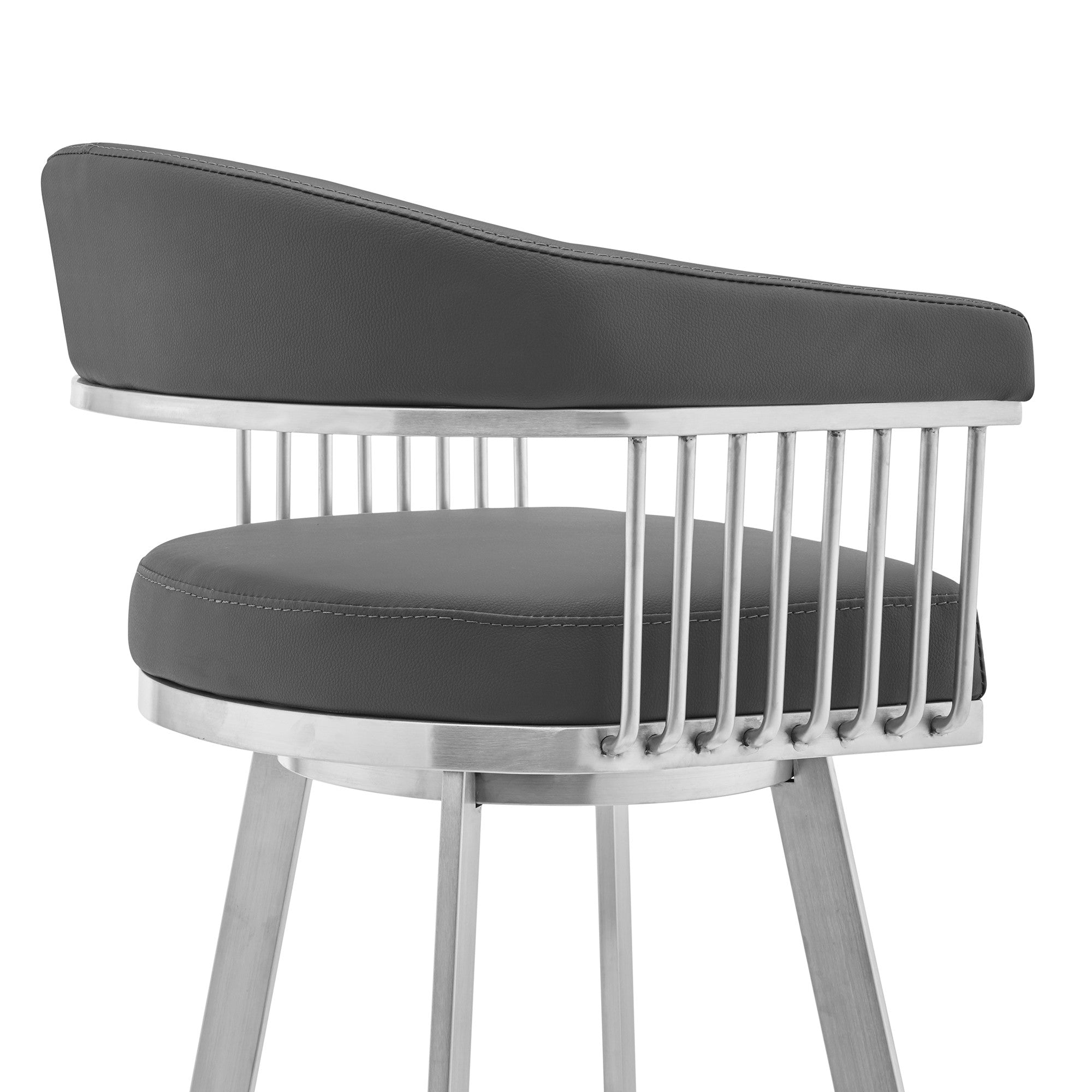 25" Gray And Silver Fabric And Iron Backless Counter Height Swivel Bar Chair