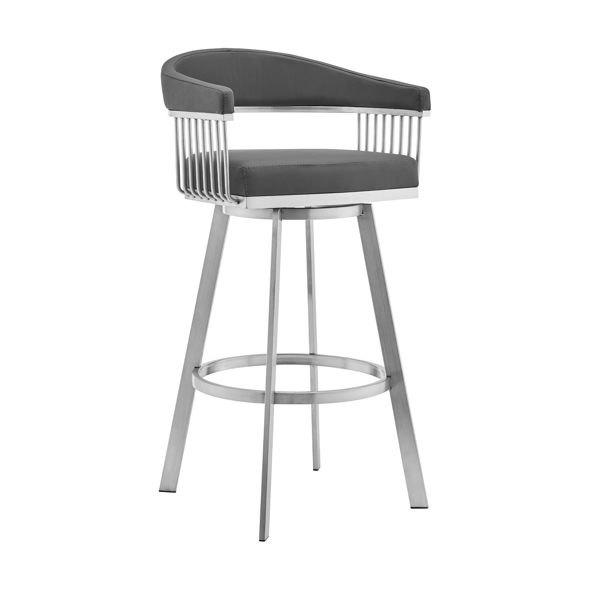 25" Gray And Silver Fabric And Iron Backless Counter Height Swivel Bar Chair