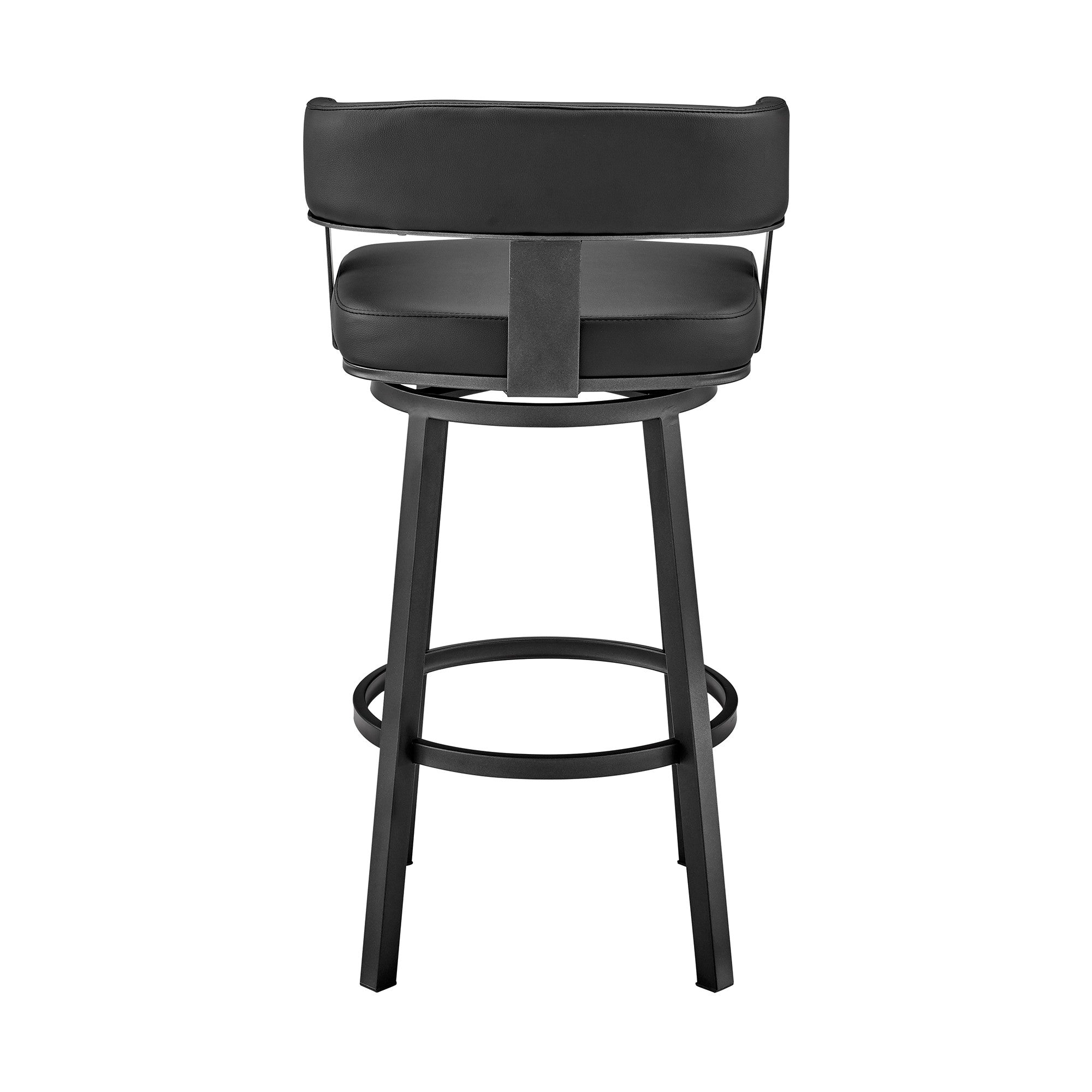 26" Black Fabric And Iron Low Back Counter Height Swivel Bar Chair
