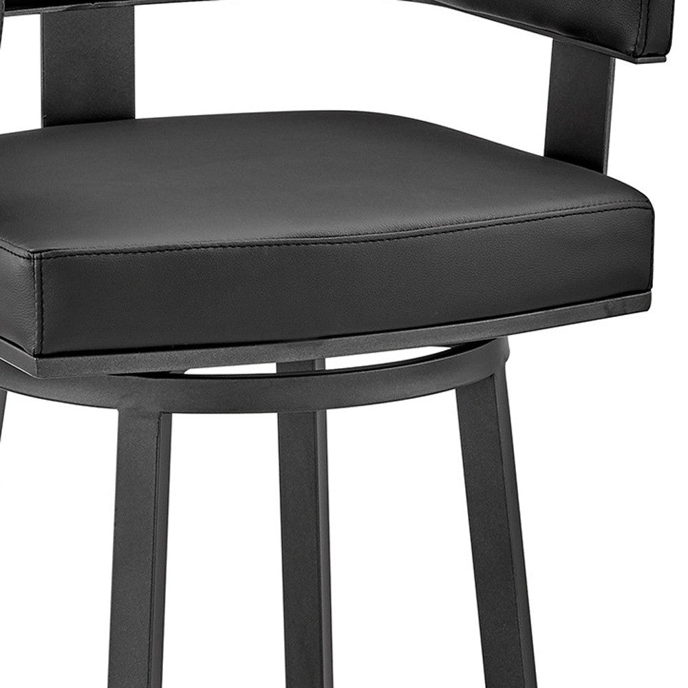 26" Black Fabric And Iron Low Back Counter Height Swivel Bar Chair