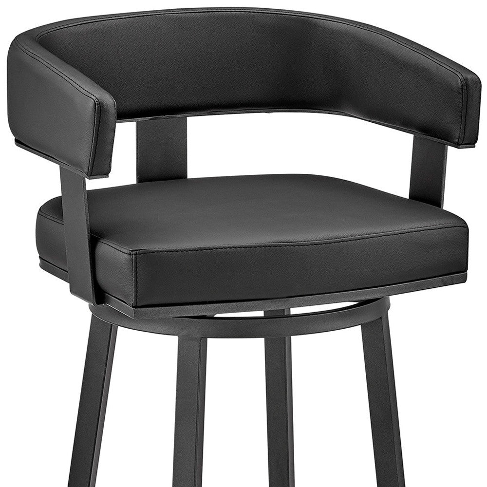 26" Black Fabric And Iron Low Back Counter Height Swivel Bar Chair