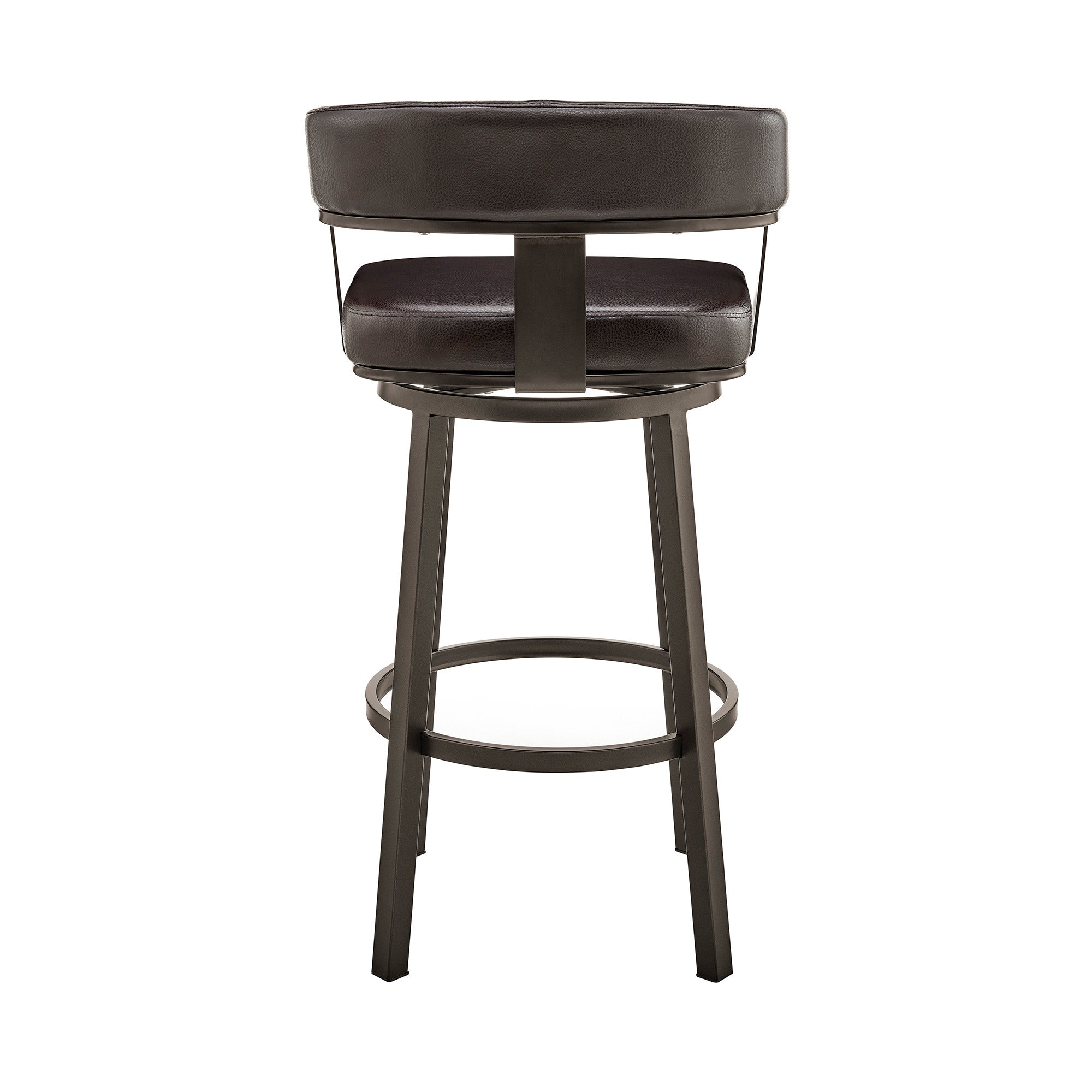 26" Chocolate And Gray Faux Leather And Faux Leather And Iron Low Back Counter Height Swivel Bar Chair