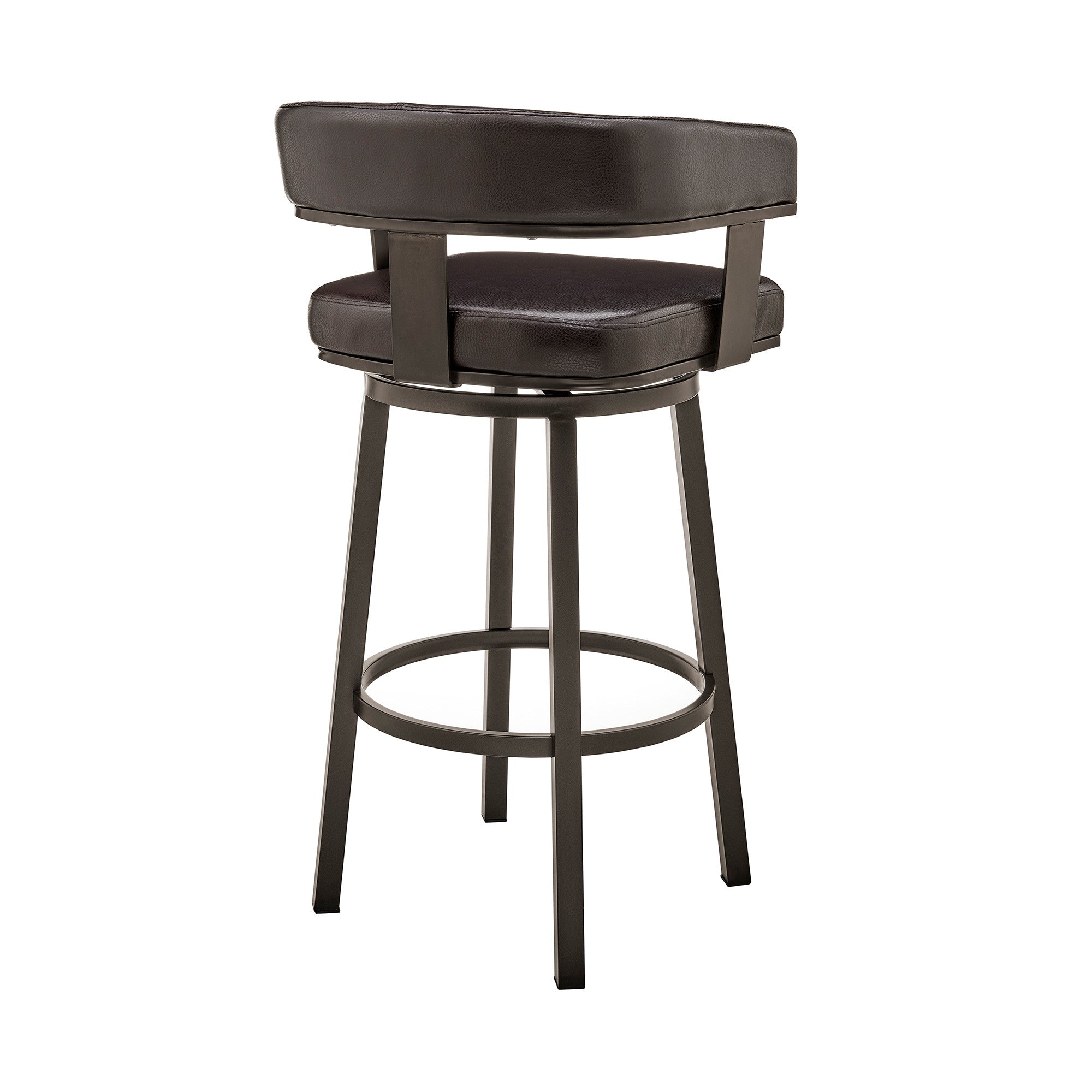 26" Chocolate And Gray Faux Leather And Faux Leather And Iron Low Back Counter Height Swivel Bar Chair