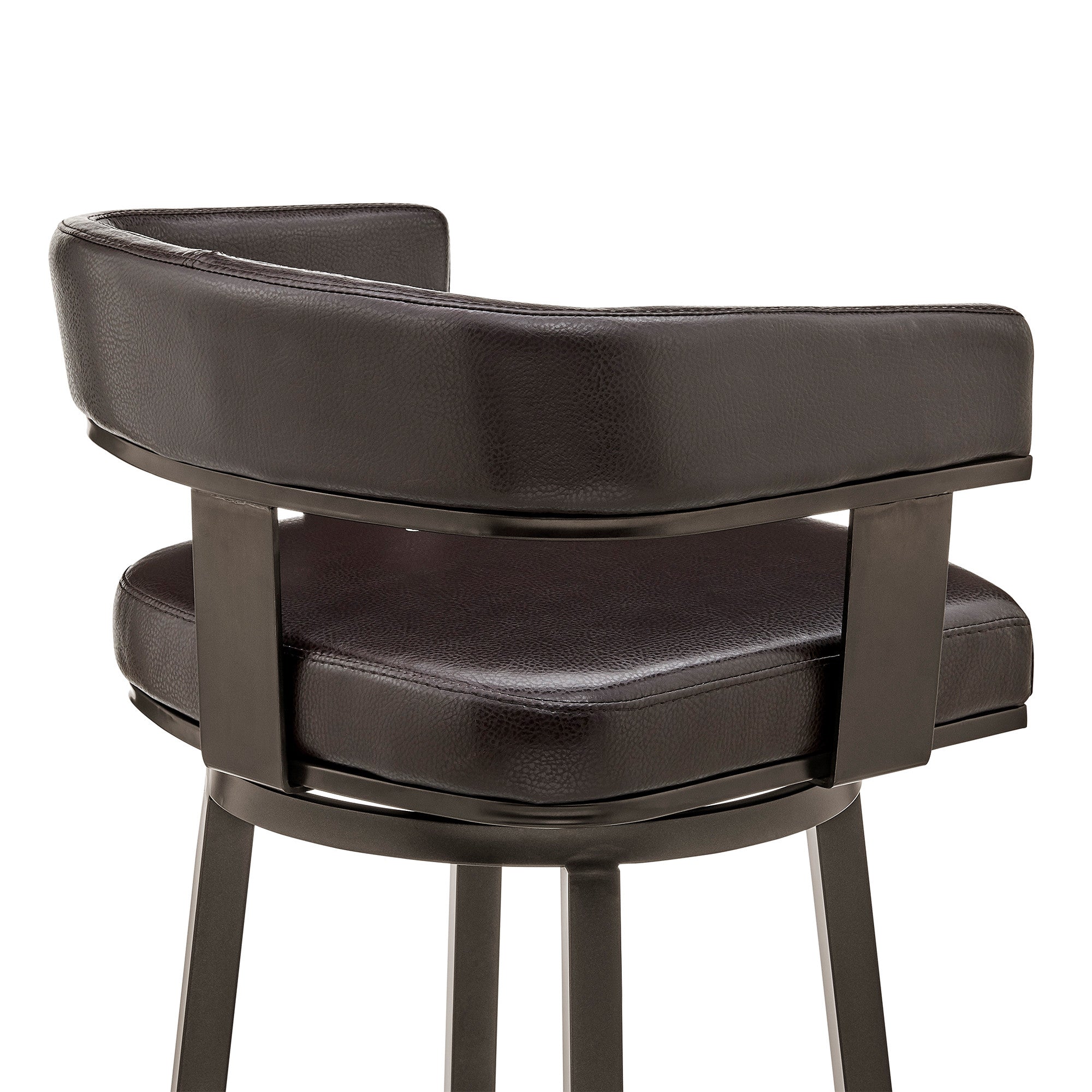 26" Chocolate And Gray Faux Leather And Faux Leather And Iron Low Back Counter Height Swivel Bar Chair