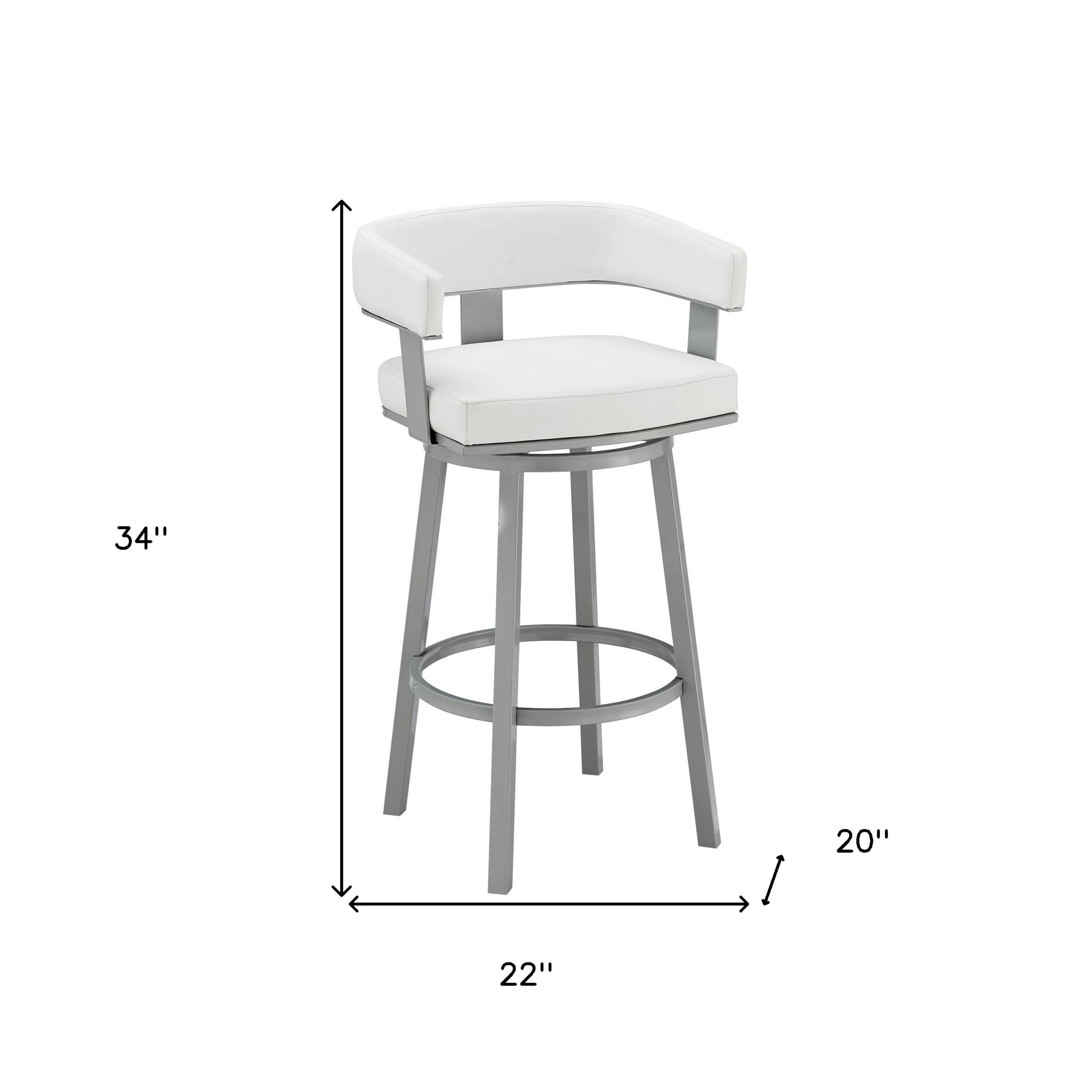 26" White And Gray Faux Leather And Fabric And Iron Low Back Counter Height Swivel Bar Chair