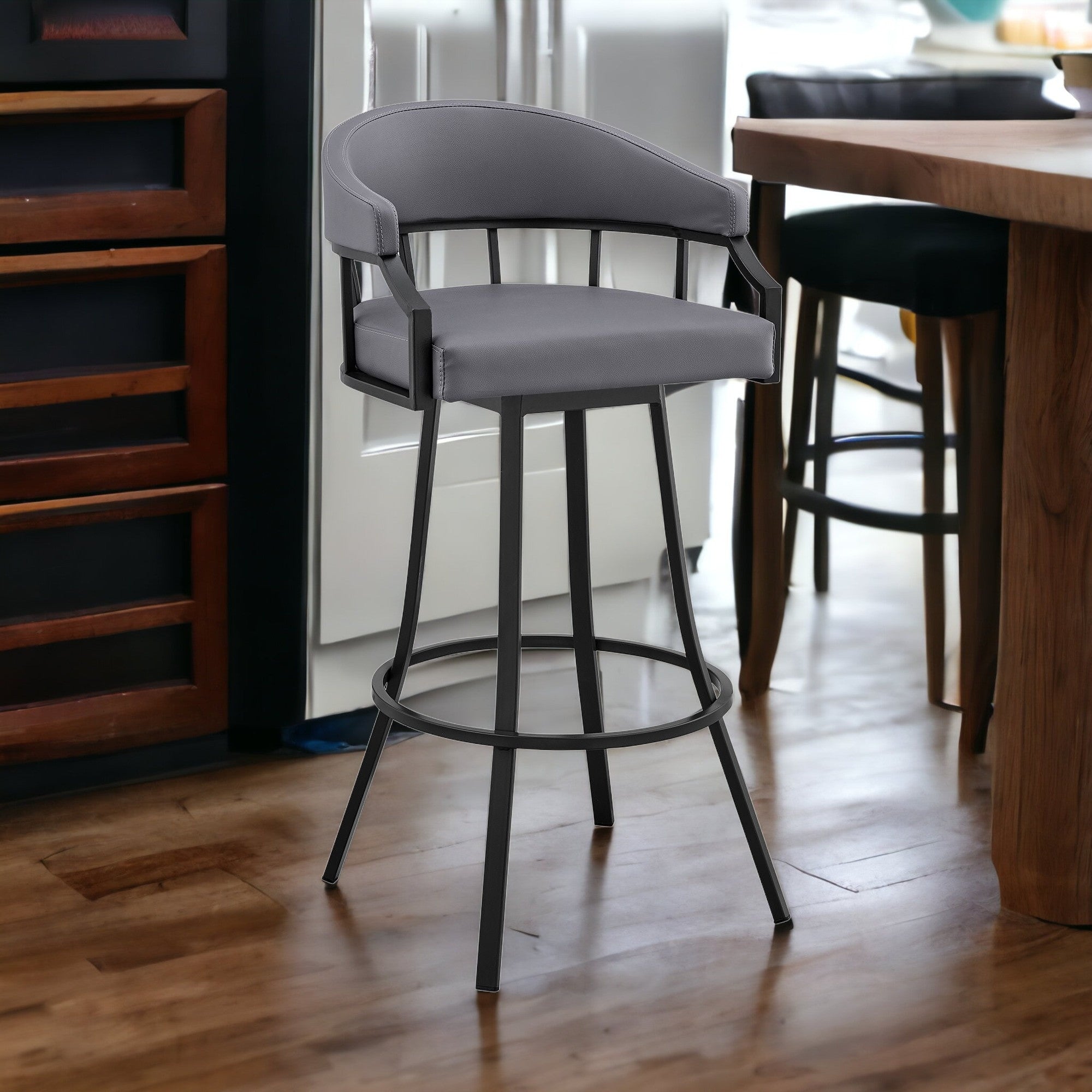 26" Slate Gray and Black Steel Low Back Counter Height Swivel Bar Chair