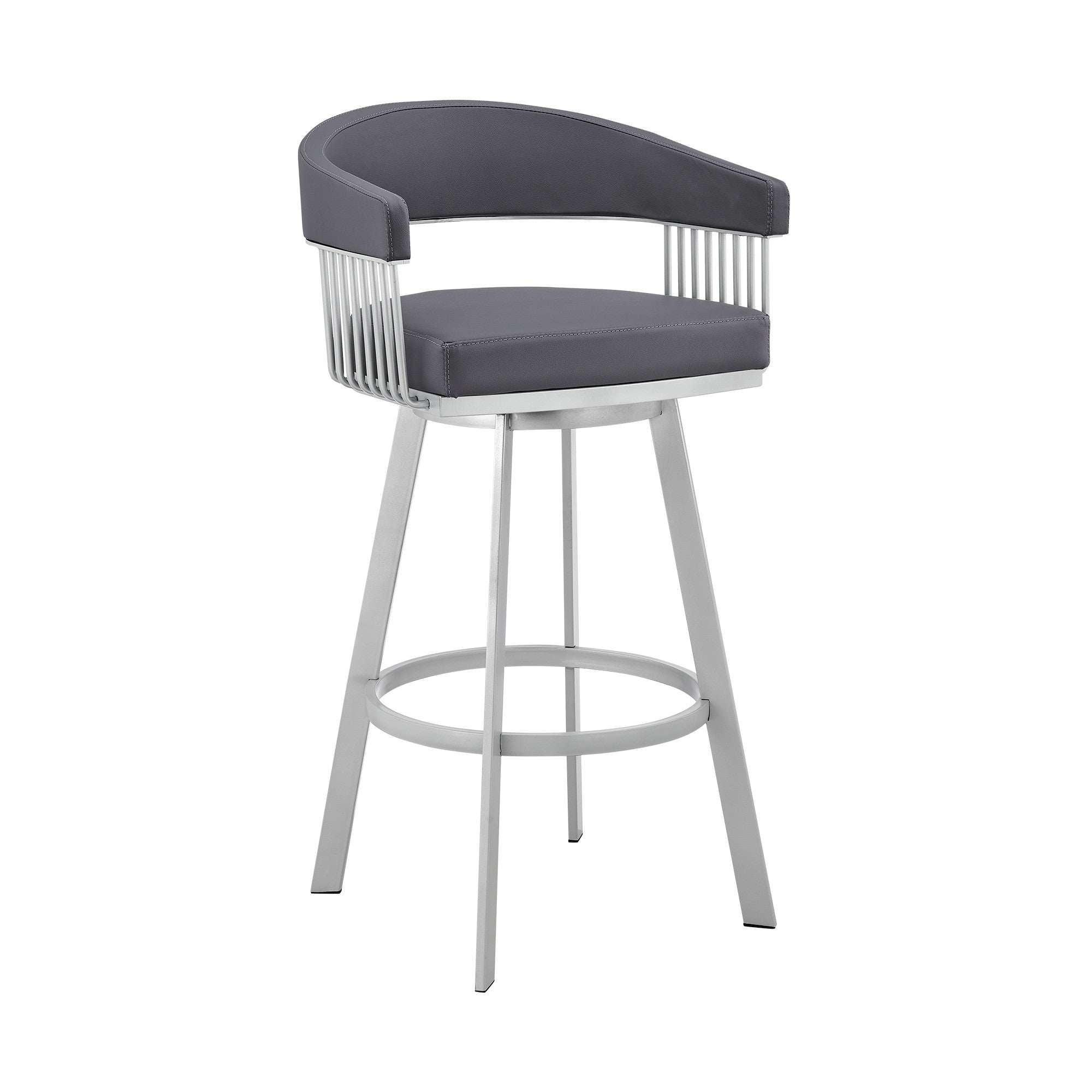 25" Slate Gray And Silver Fabric And Iron Low Back Counter Height Swivel Bar Chair