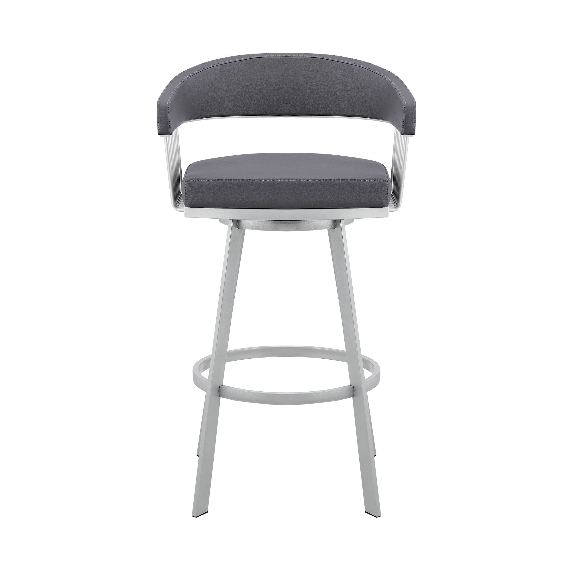 25" Slate Gray And Silver Fabric And Iron Low Back Counter Height Swivel Bar Chair