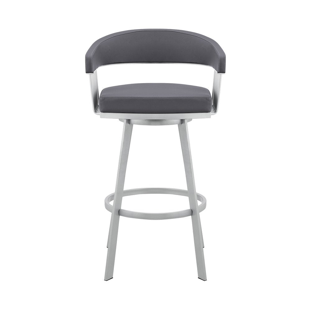 29" Slate Gray And Silver Iron Swivel Low Back Bar Chair
