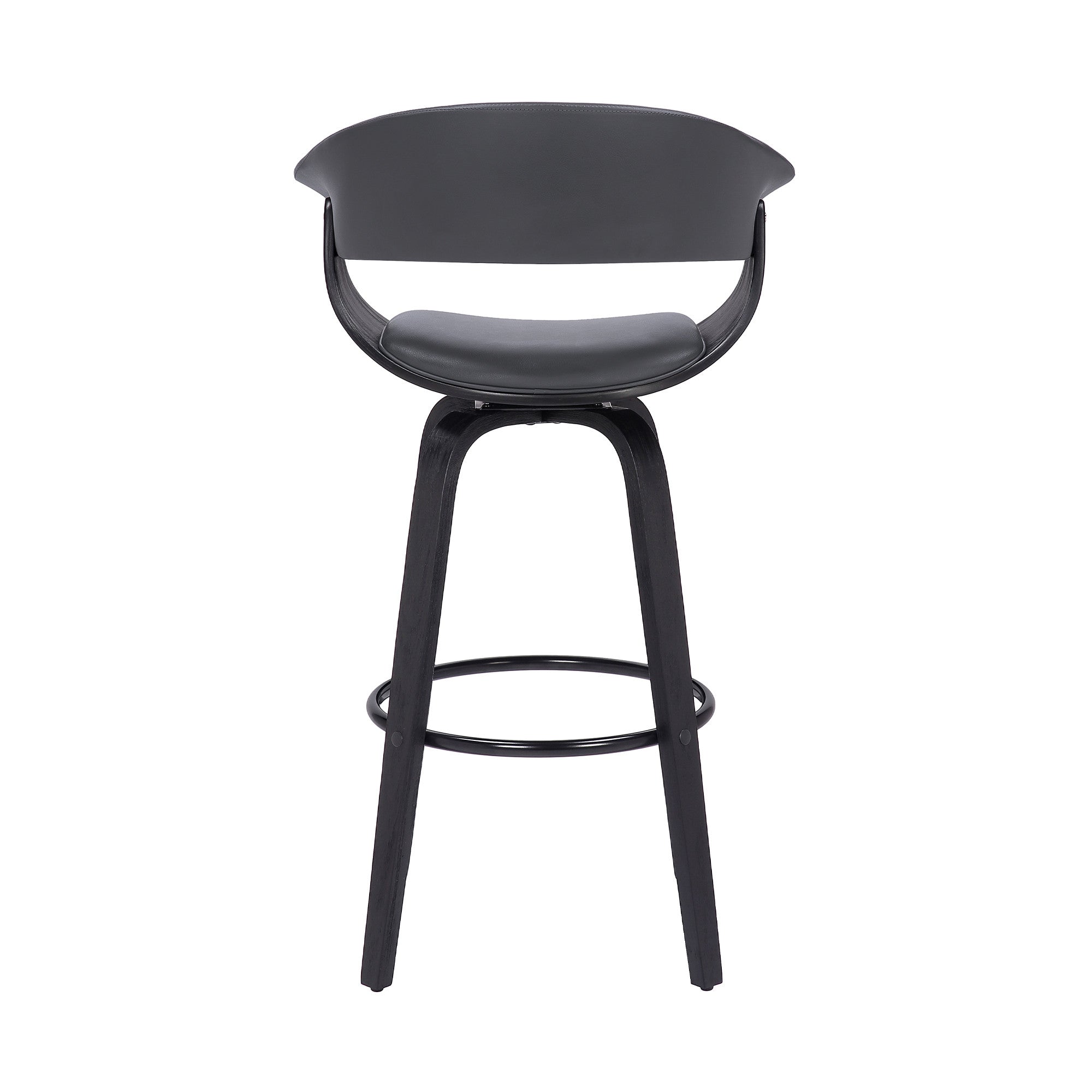 27" Gray And Black Faux Leather And Fabric And Solid Wood Low Back Counter Height Swivel Bar Chair