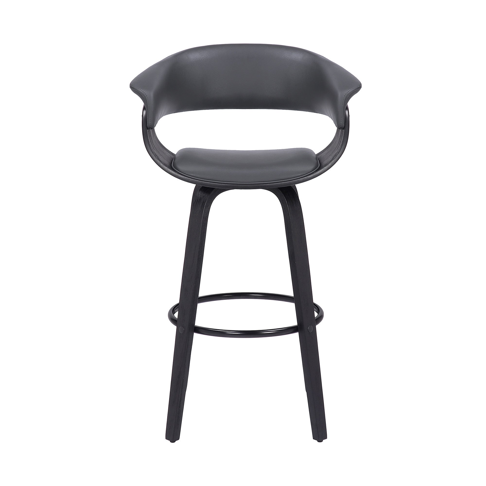27" Gray And Black Faux Leather And Fabric And Solid Wood Low Back Counter Height Swivel Bar Chair