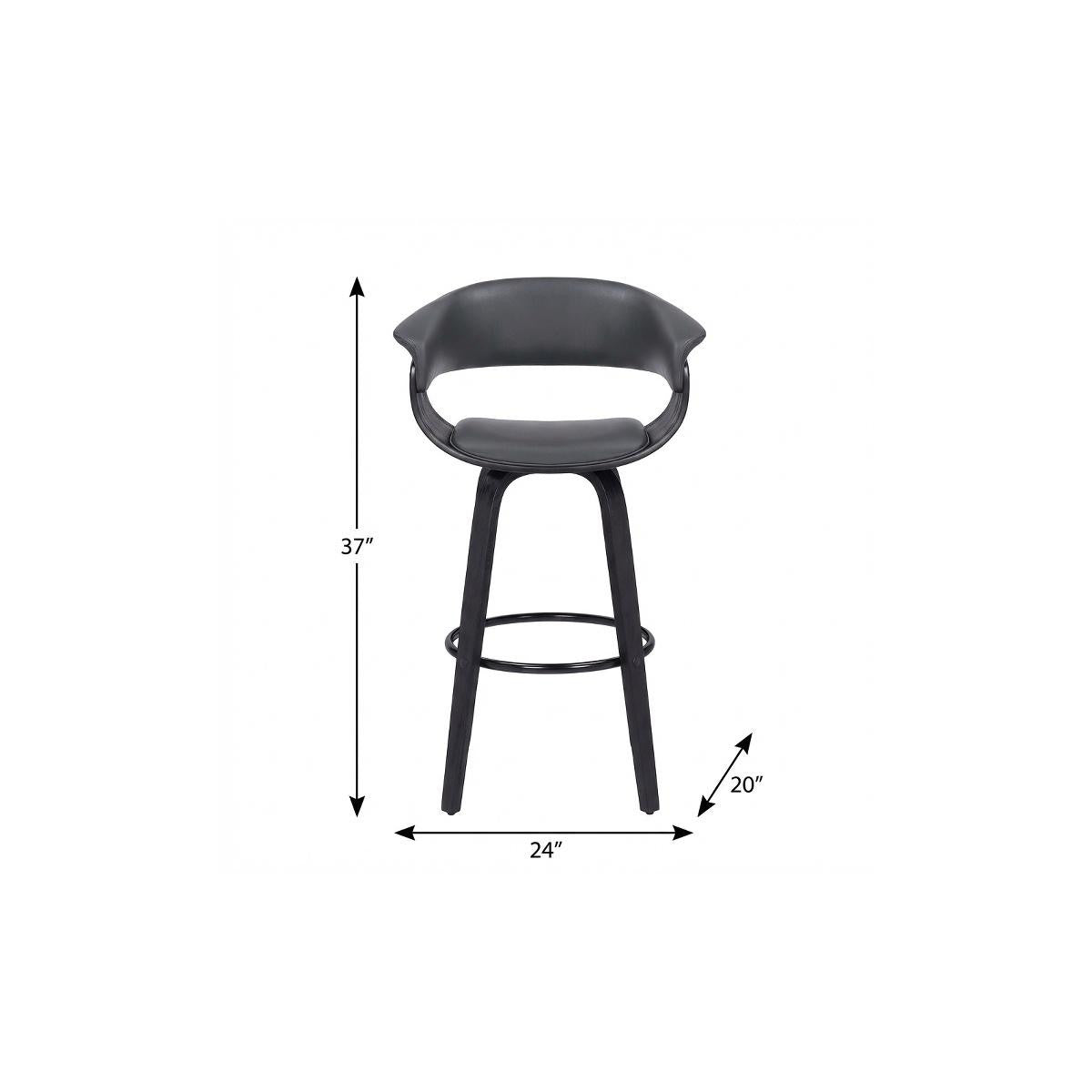 27" Gray And Black Faux Leather And Fabric And Solid Wood Low Back Counter Height Swivel Bar Chair