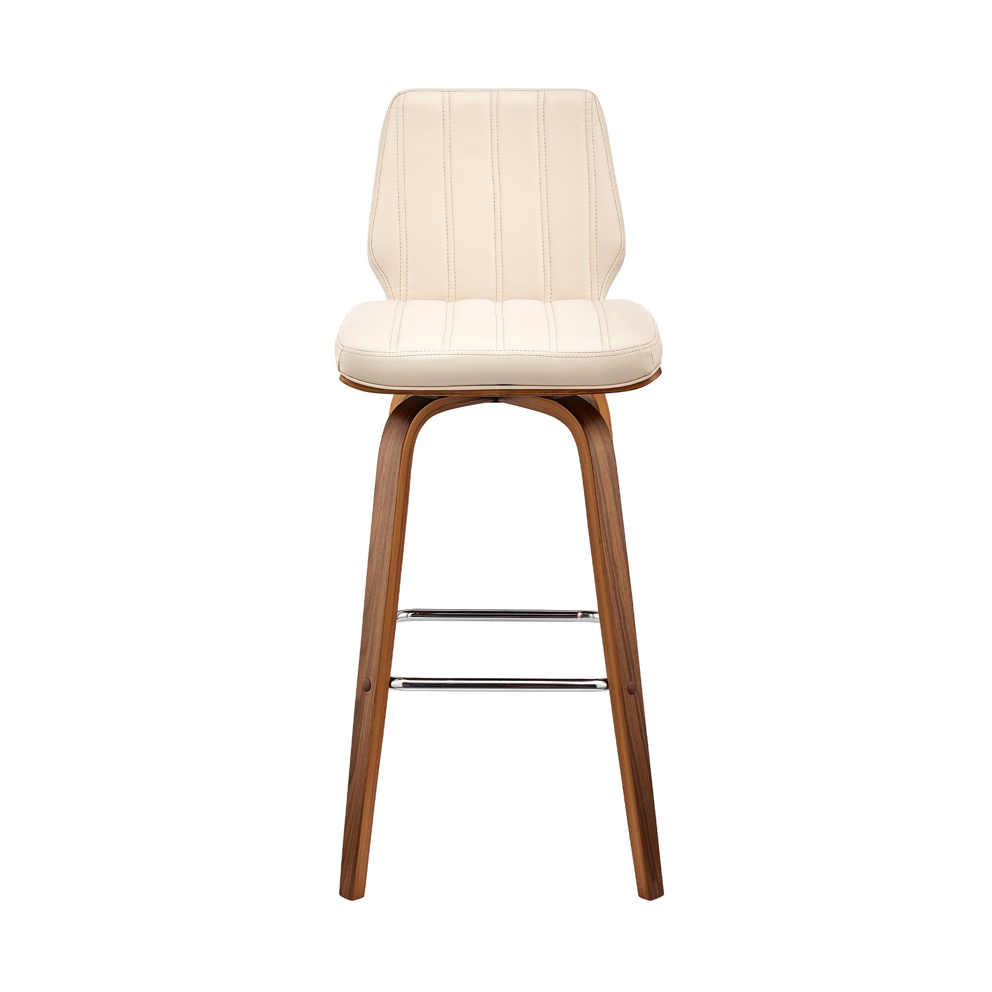 27" Cream and Brown Faux Leather and Solid and Manufactured Wood Counter Height Swivel Bar Chair