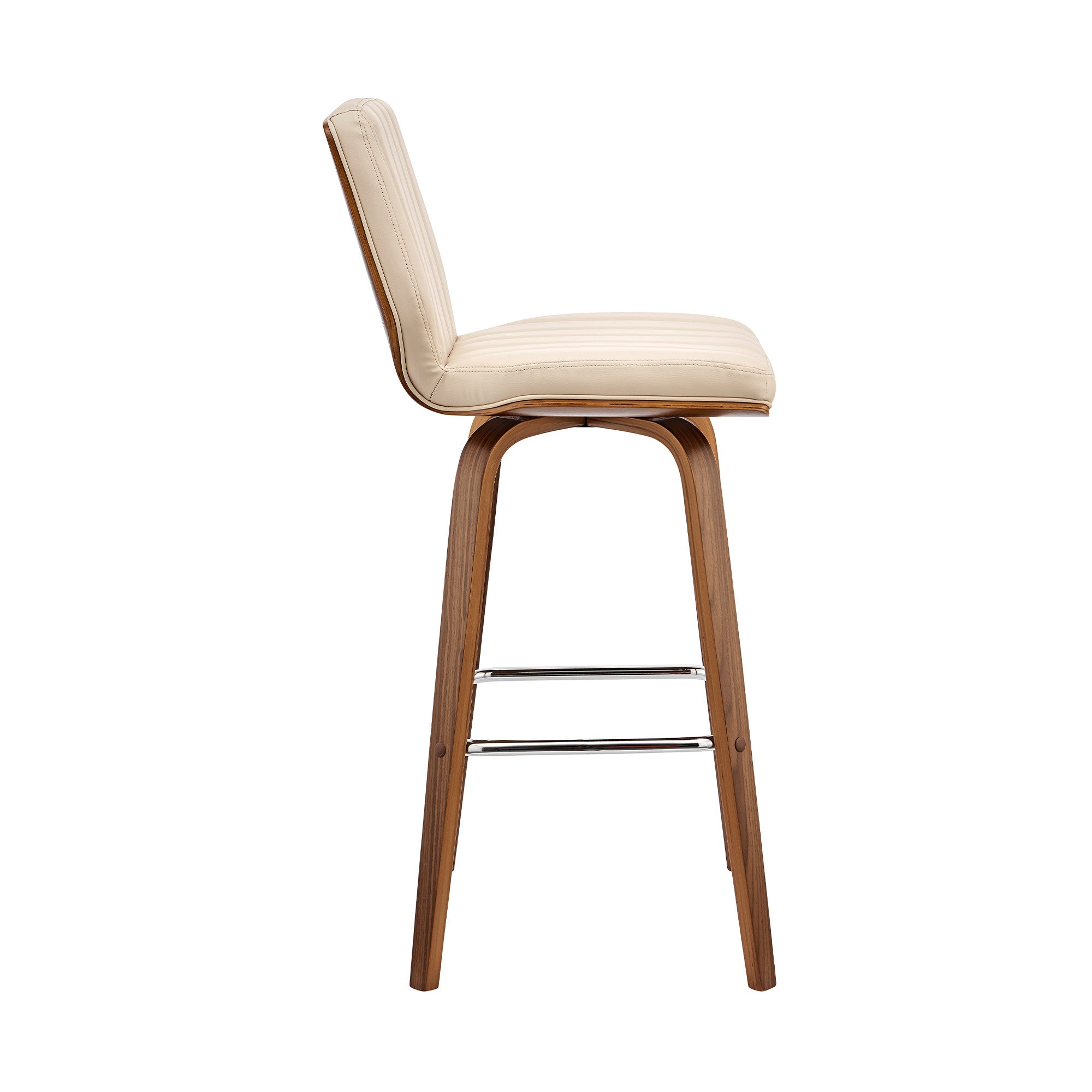 27" Cream and Brown Faux Leather and Solid and Manufactured Wood Counter Height Swivel Bar Chair