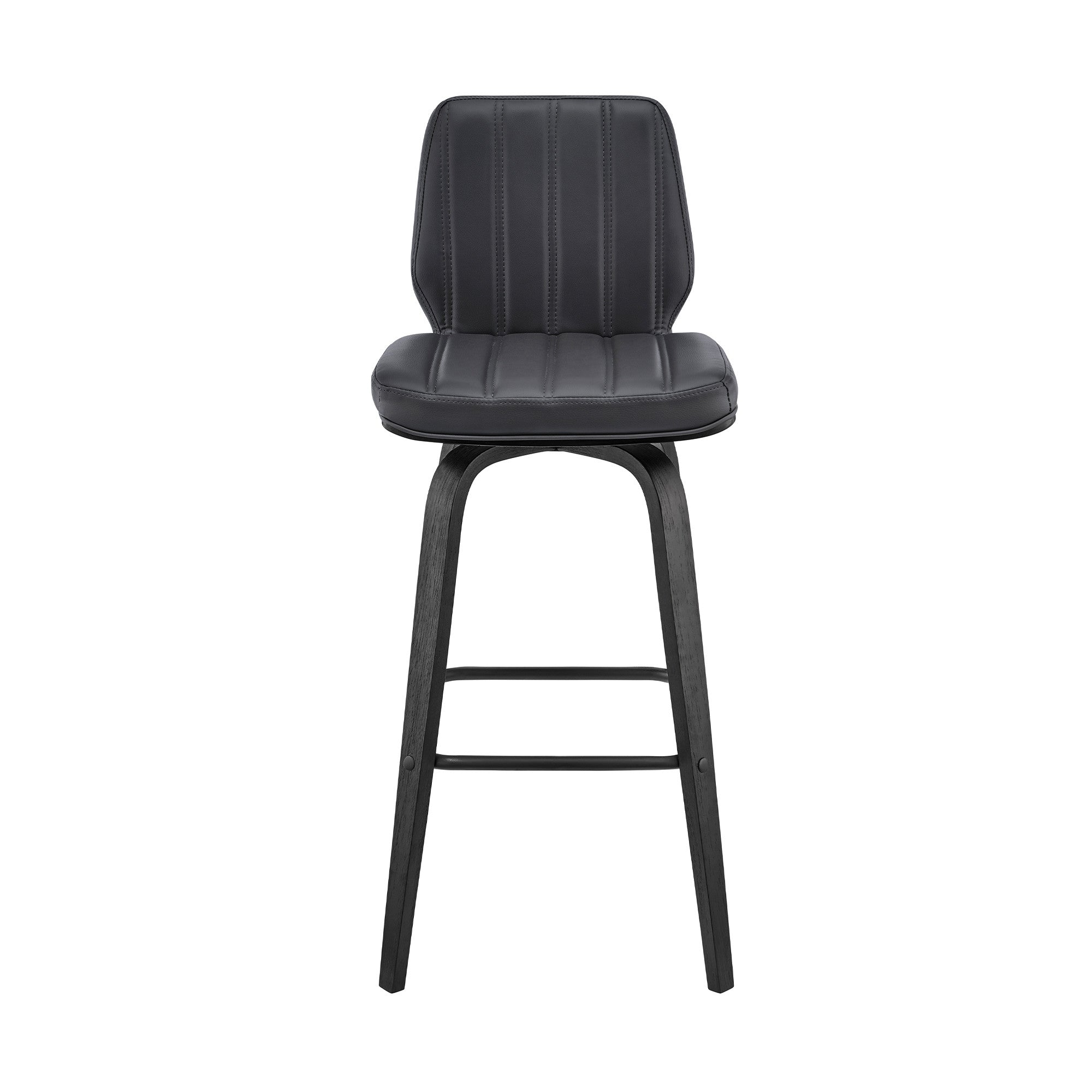 27" Gray And Black Faux Leather And Fabric And Iron Counter Height Swivel Bar Chair