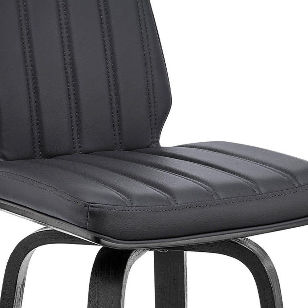 27" Gray And Black Faux Leather And Fabric And Iron Counter Height Swivel Bar Chair