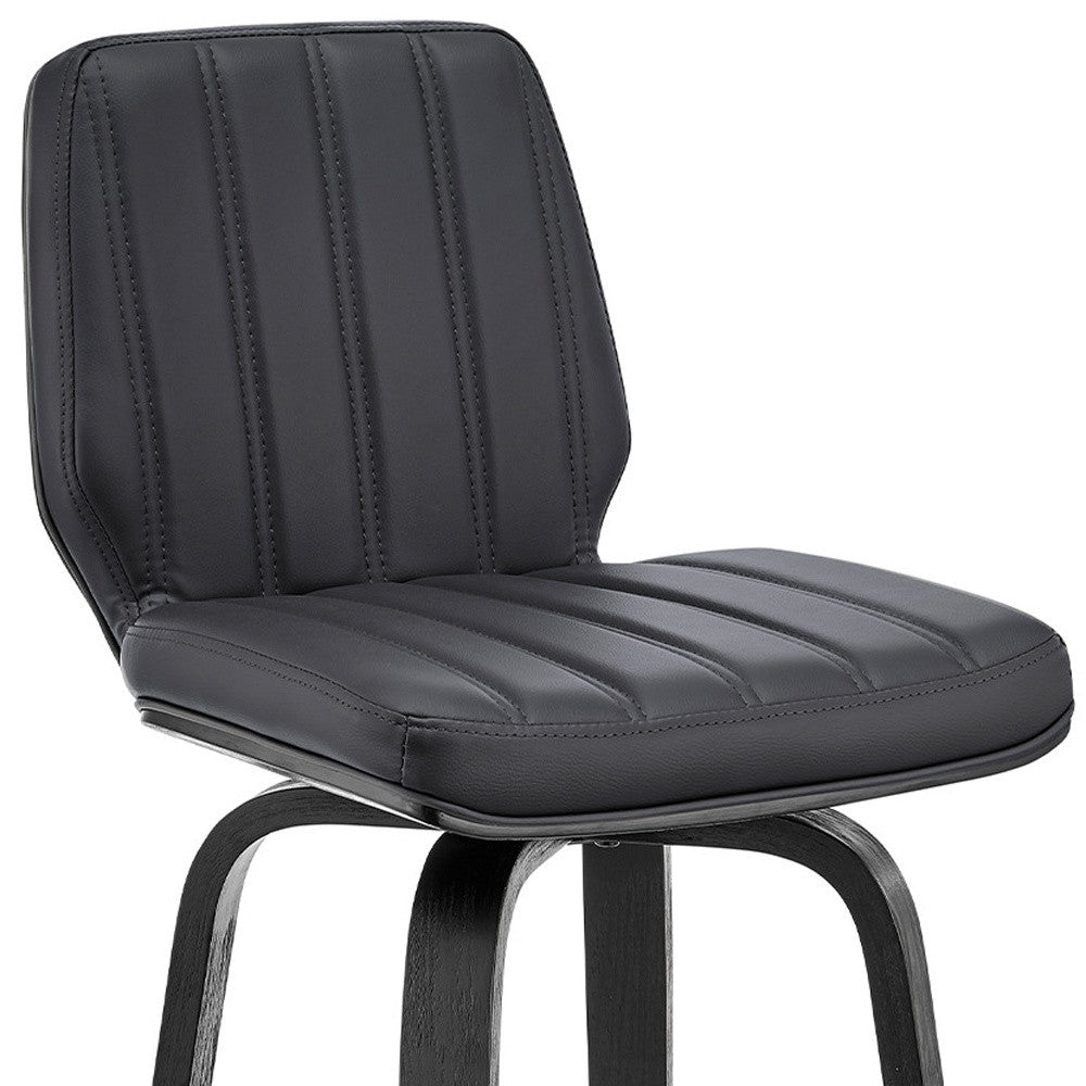 27" Gray And Black Faux Leather And Fabric And Iron Counter Height Swivel Bar Chair