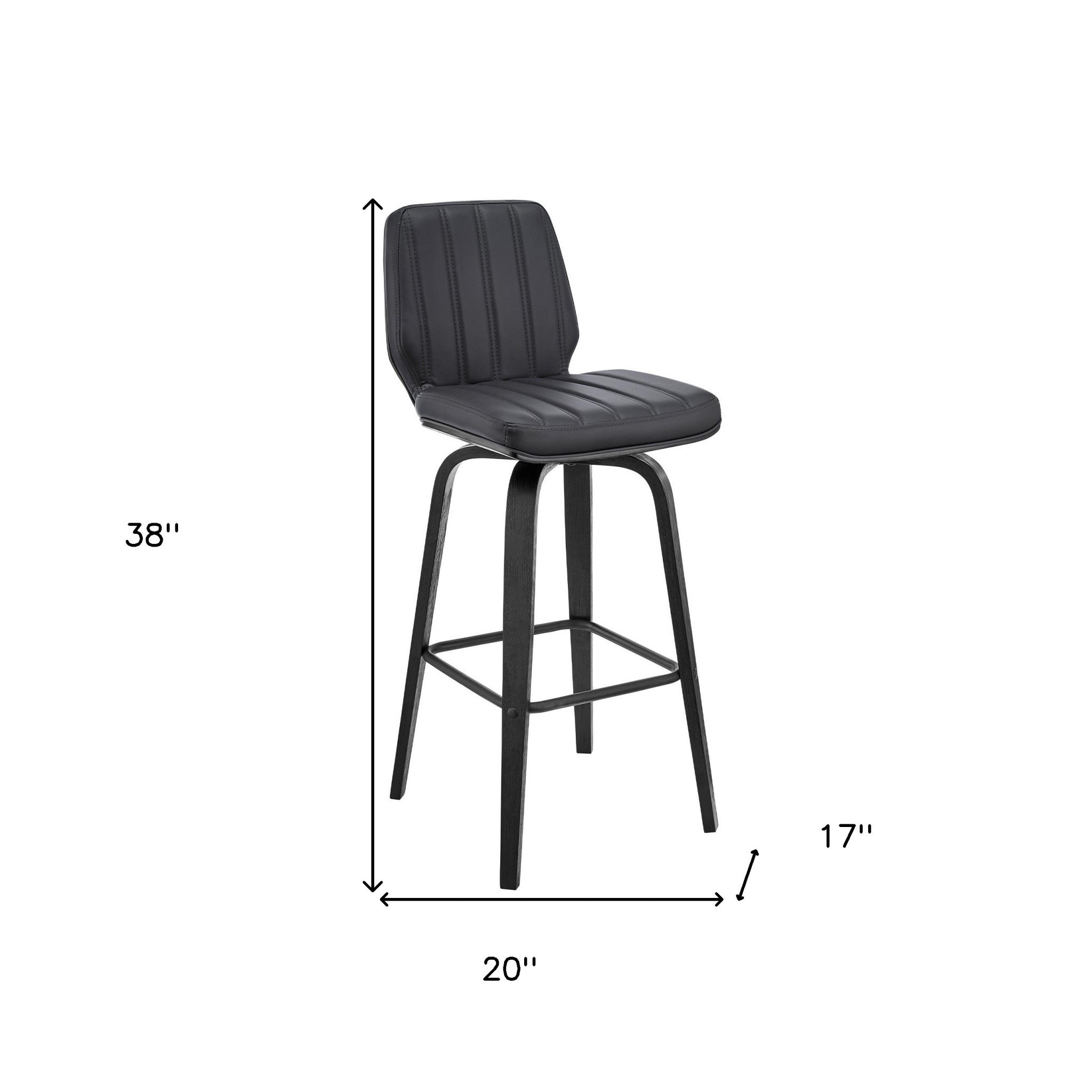 27" Gray And Black Faux Leather And Fabric And Iron Counter Height Swivel Bar Chair