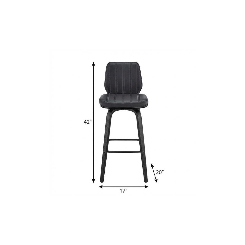 31" Gray And Black Faux Leather And Fabric And Iron Bar Height Swivel Bar Chair