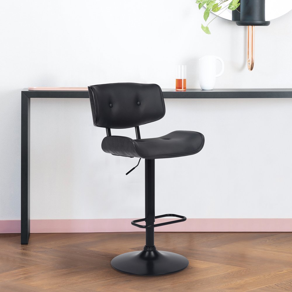 Black Fabric And Iron Adjustable Height Swivel Bar Chair