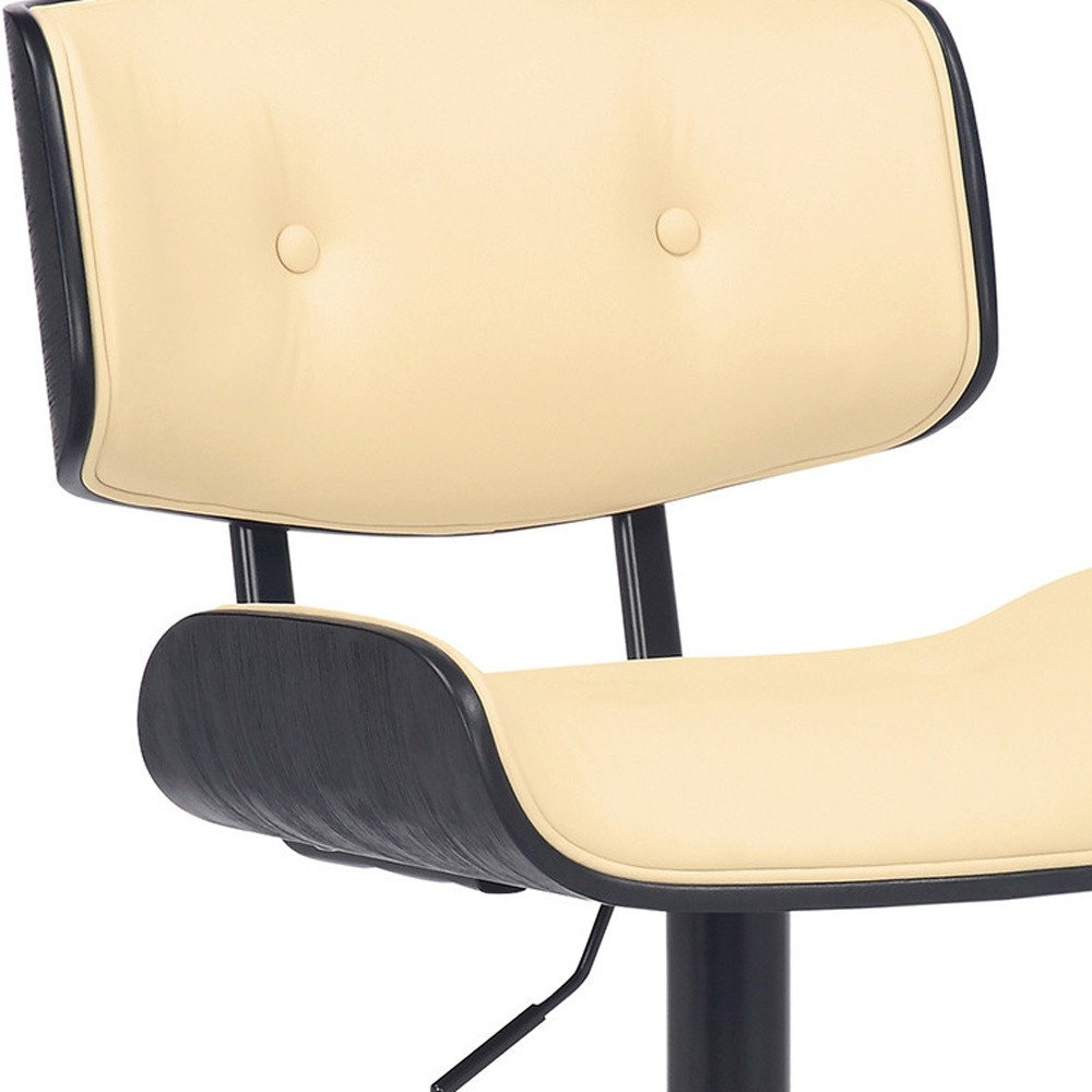 Cream And Black Fabric And Iron Adjustable Height Swivel Bar Chair