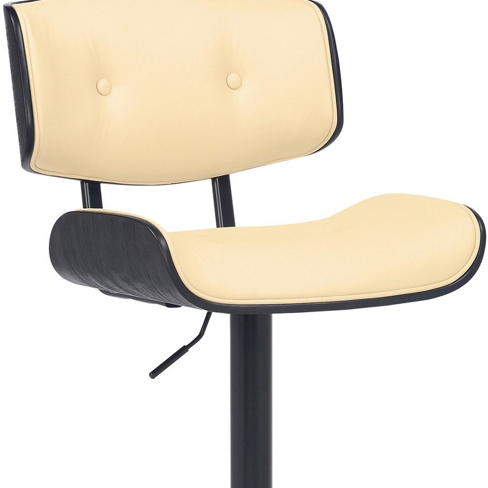 Cream And Black Fabric And Iron Adjustable Height Swivel Bar Chair
