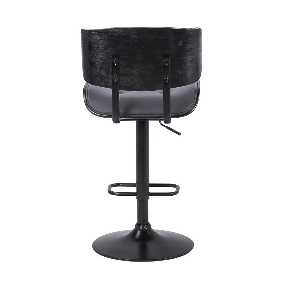 Gray and Black Iron and Faux Leather Adjustable Height Swivel Bar Chair