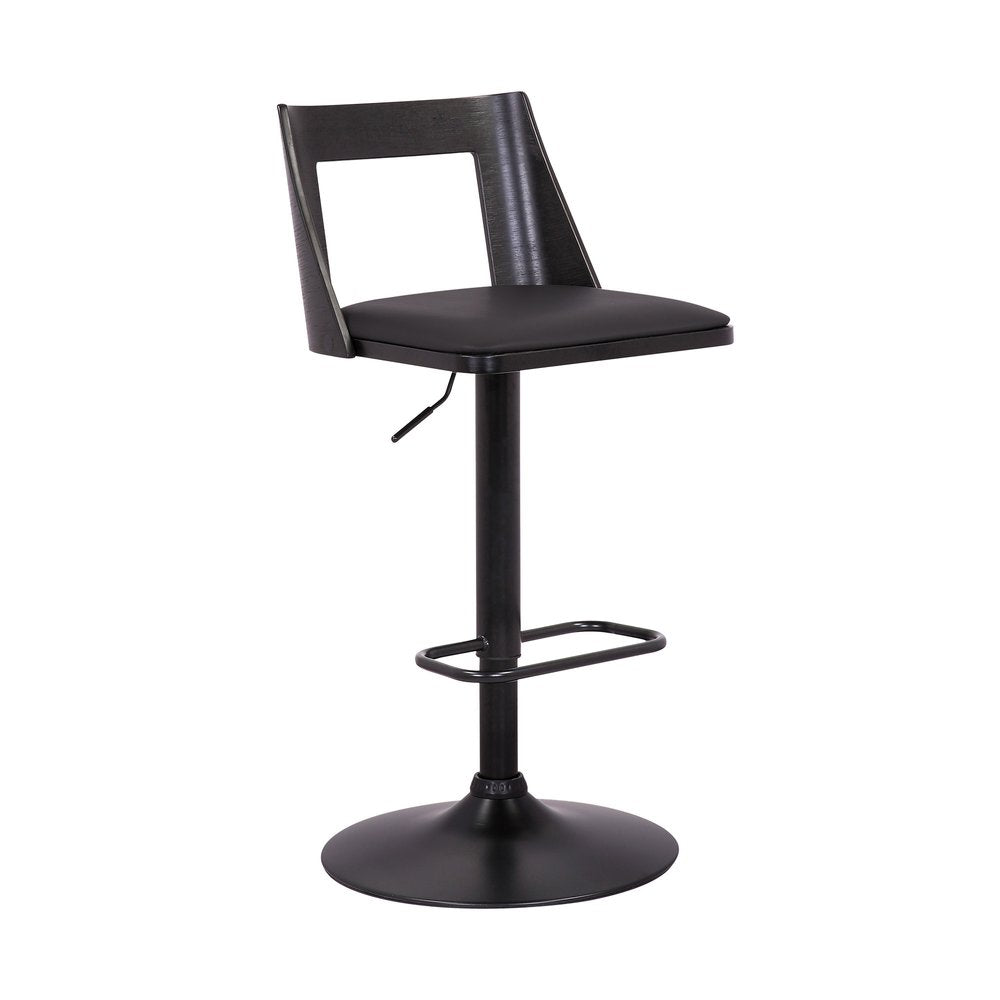 Black Faux Leather And Fabric And Iron Adjustable Height Swivel Bar Chair
