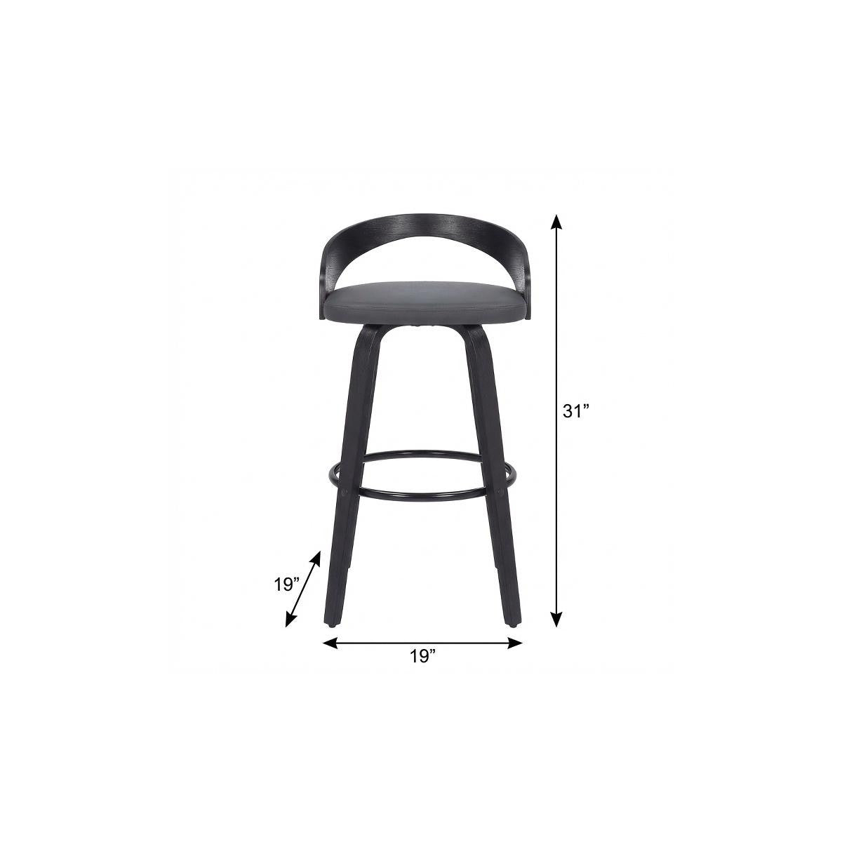 26" Gray And Black Faux Leather And Fabric And Iron Low Back Counter Height Swivel Bar Chair