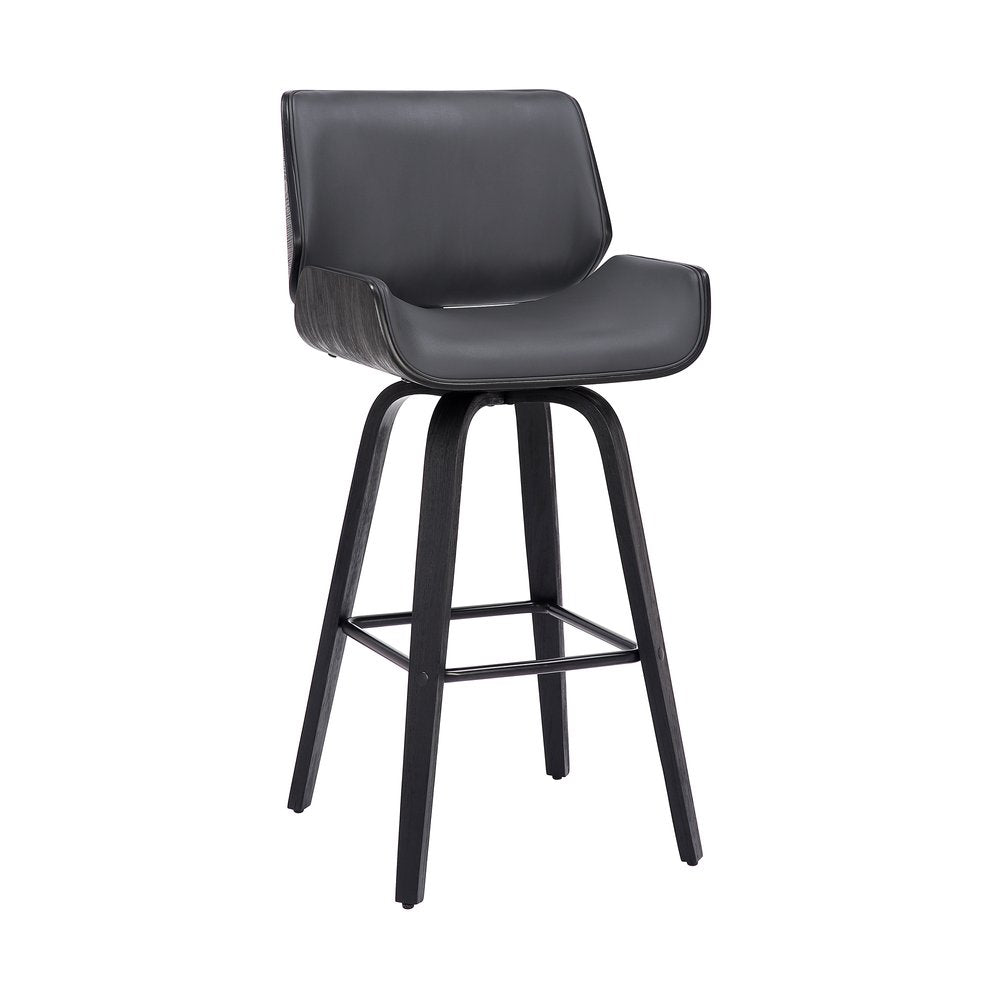 26" Gray And Black Faux Leather And Fabric And Iron Counter Height Swivel Bar Chair