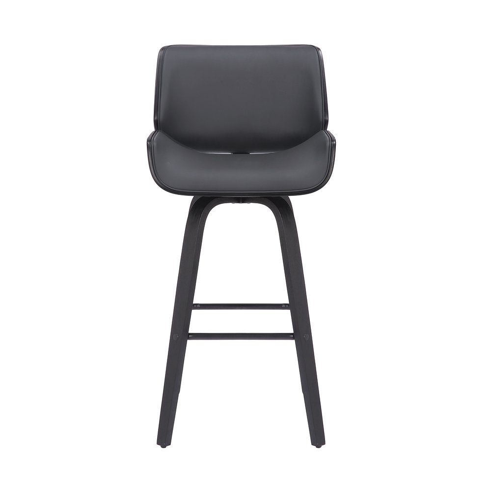 26" Gray And Black Faux Leather And Fabric And Iron Counter Height Swivel Bar Chair