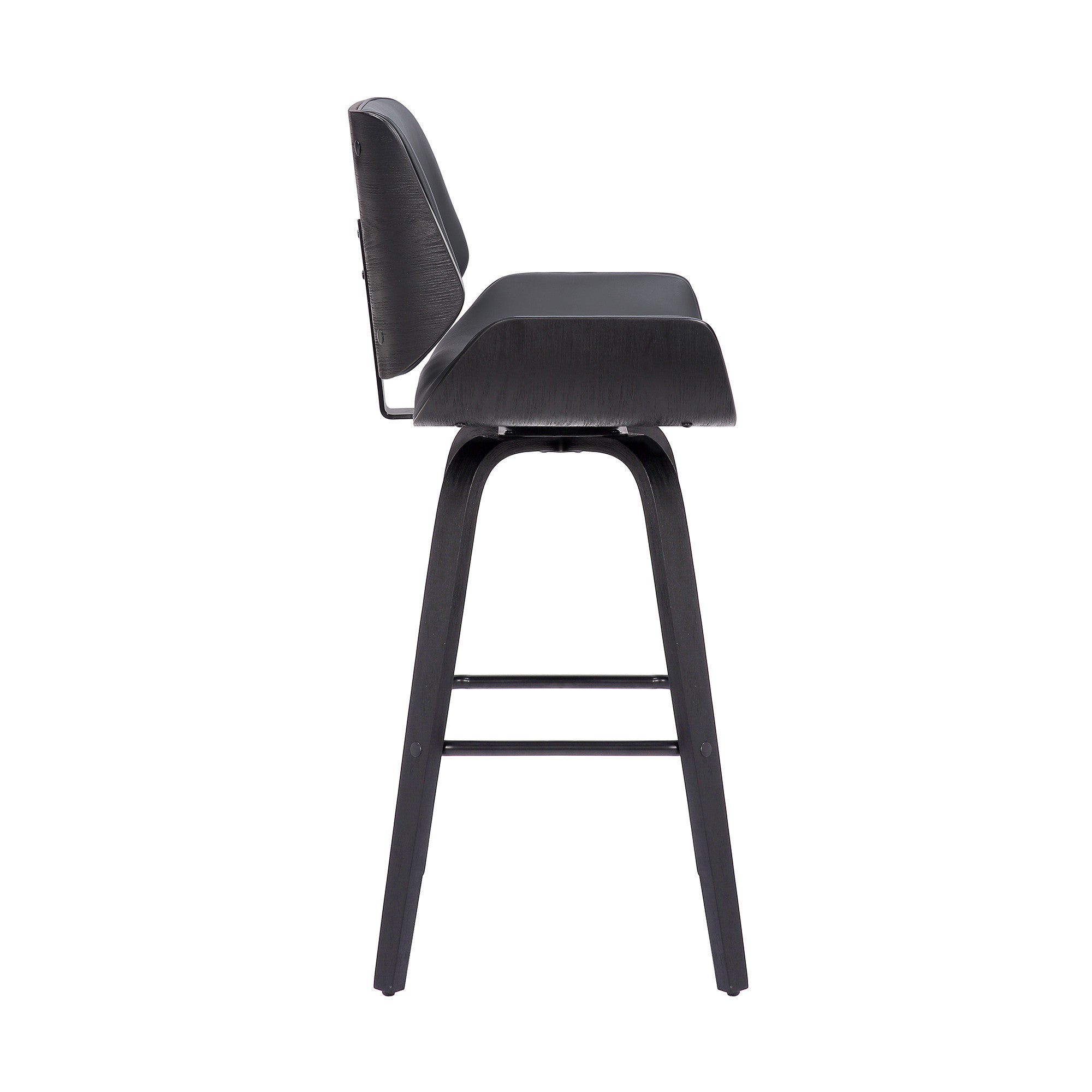 30" Gray And Black Fabric And Iron Bar Height Swivel Bar Chair
