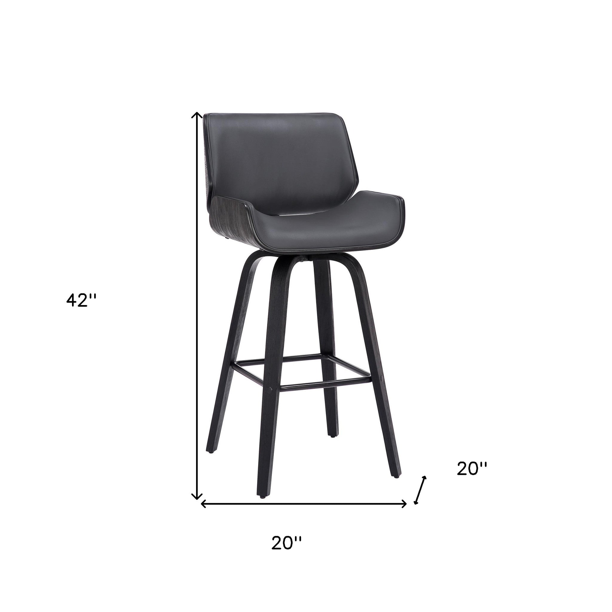30" Gray And Black Fabric And Iron Bar Height Swivel Bar Chair