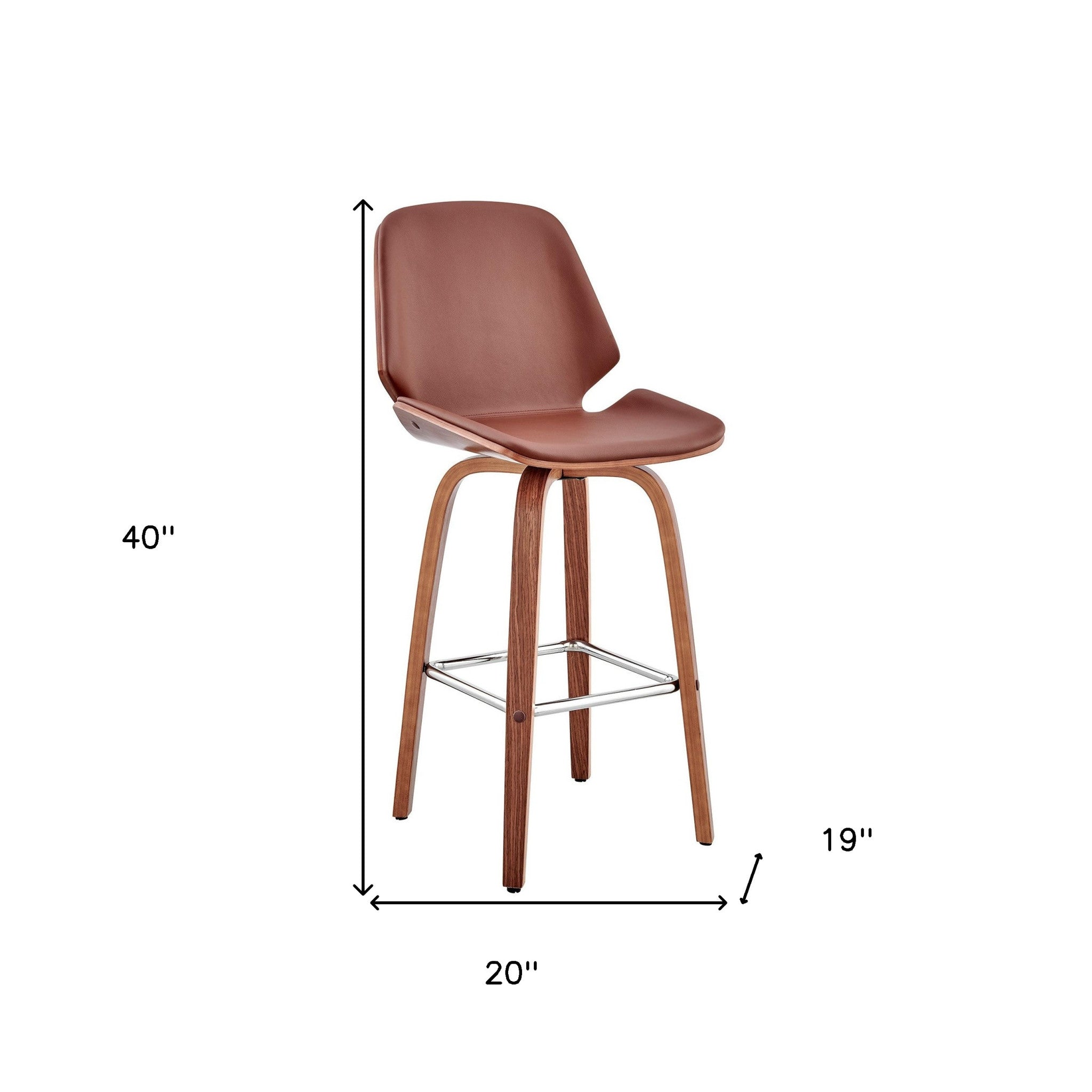 26" Brown Fabric And Wood Counter Height Swivel Bar Chair