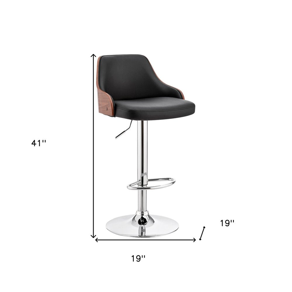 Black And Silver Fabric And Iron Adjustable Height Swivel Bar Chair
