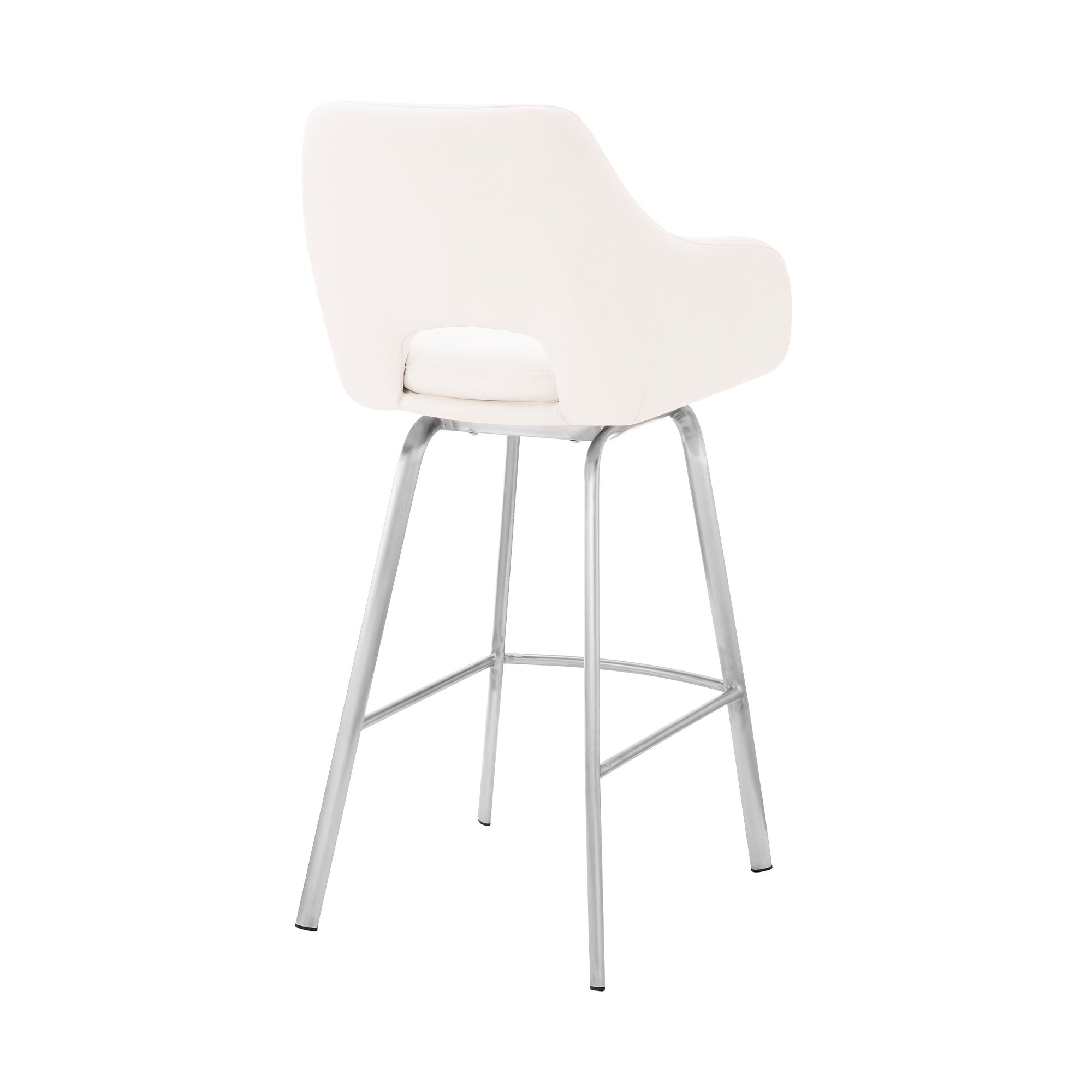 30" White And Silver Fabric And Iron Low Back Bar Height Swivel Bar Chair