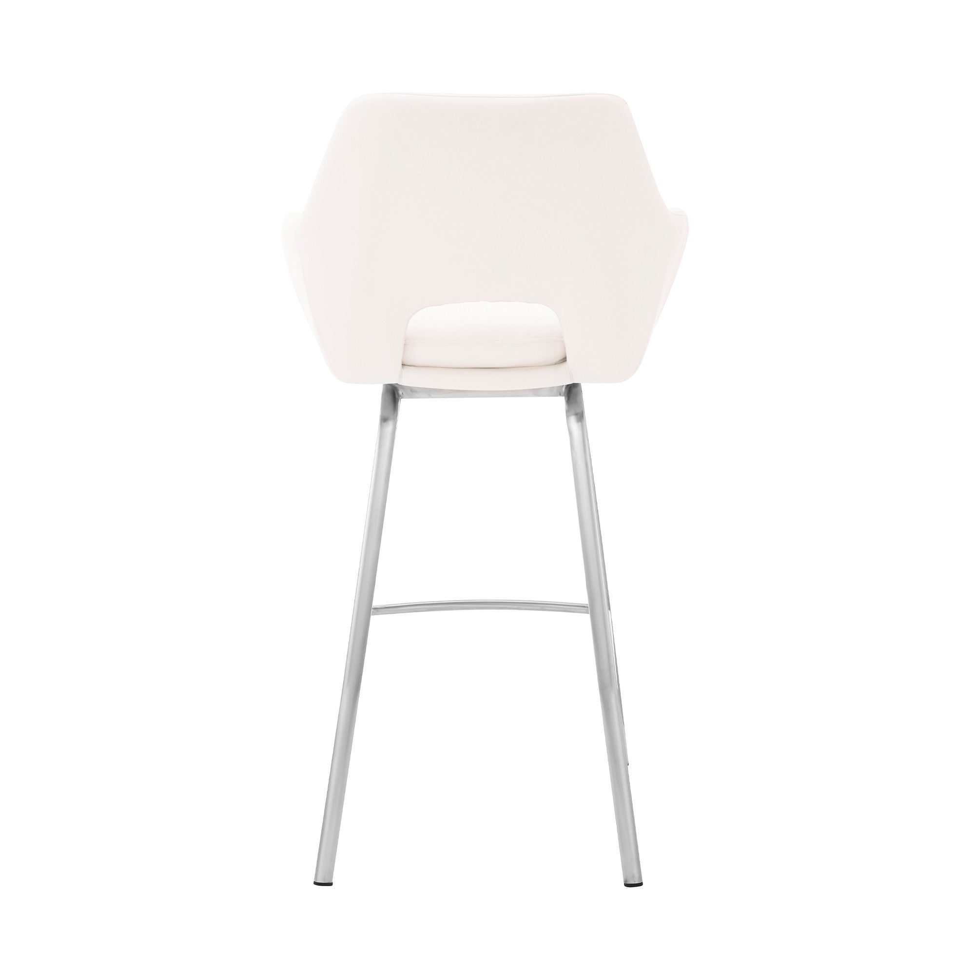 30" White And Silver Fabric And Iron Low Back Bar Height Swivel Bar Chair