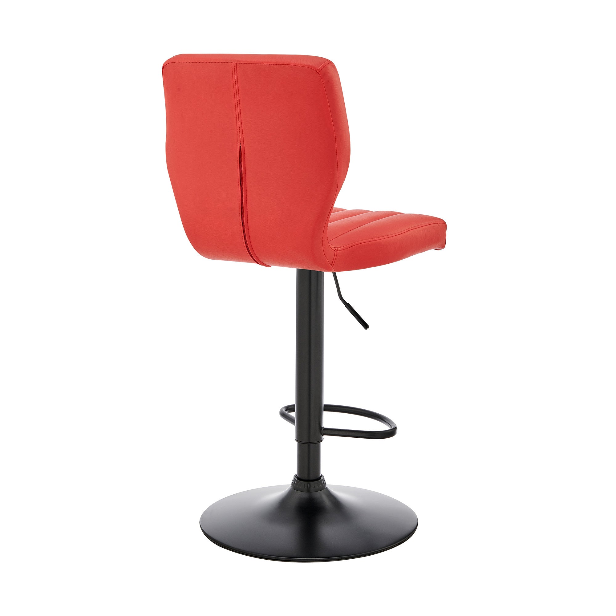Red And Black Fabric And Faux Leather And Iron Adjustable Height Swivel Bar Chair