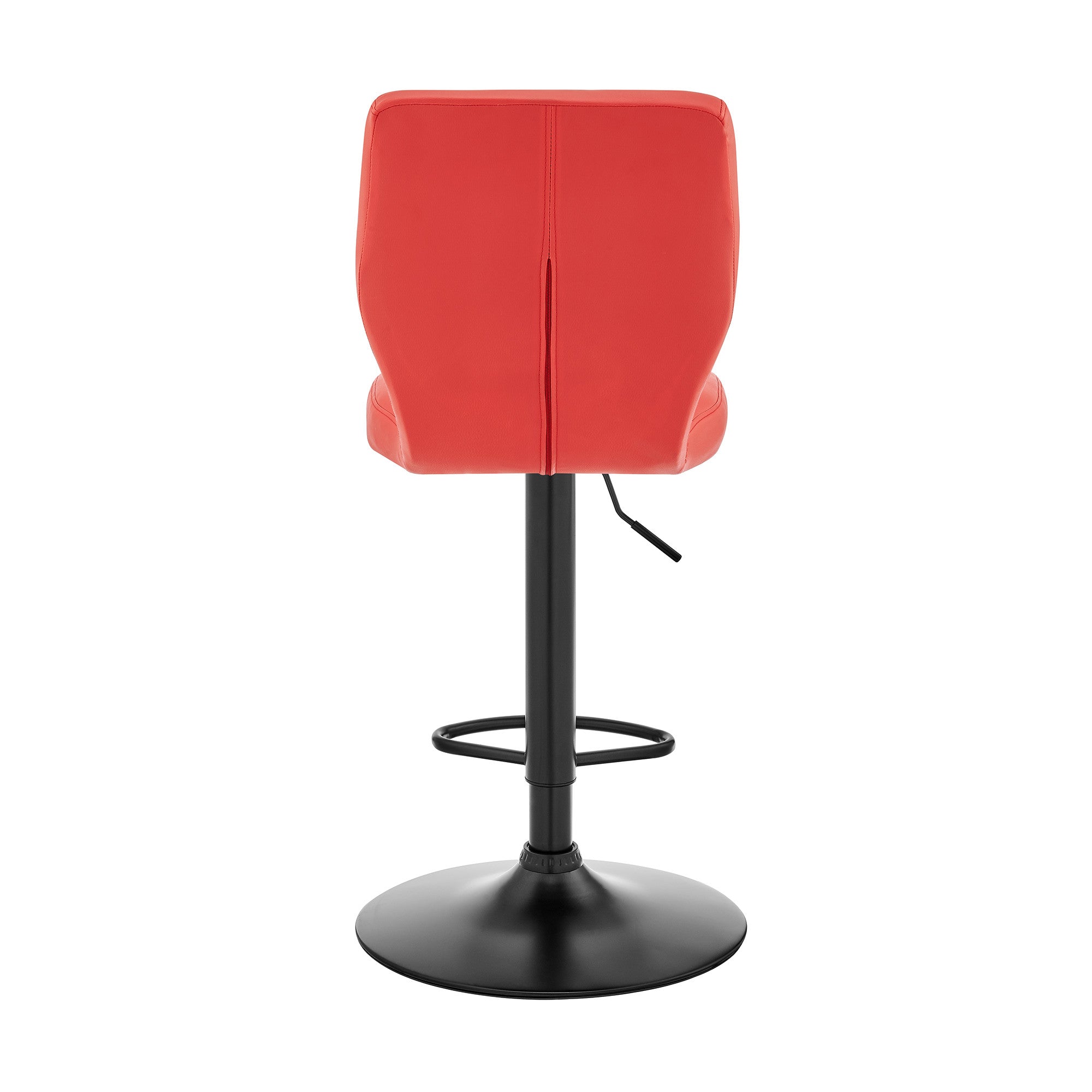Red And Black Fabric And Faux Leather And Iron Adjustable Height Swivel Bar Chair