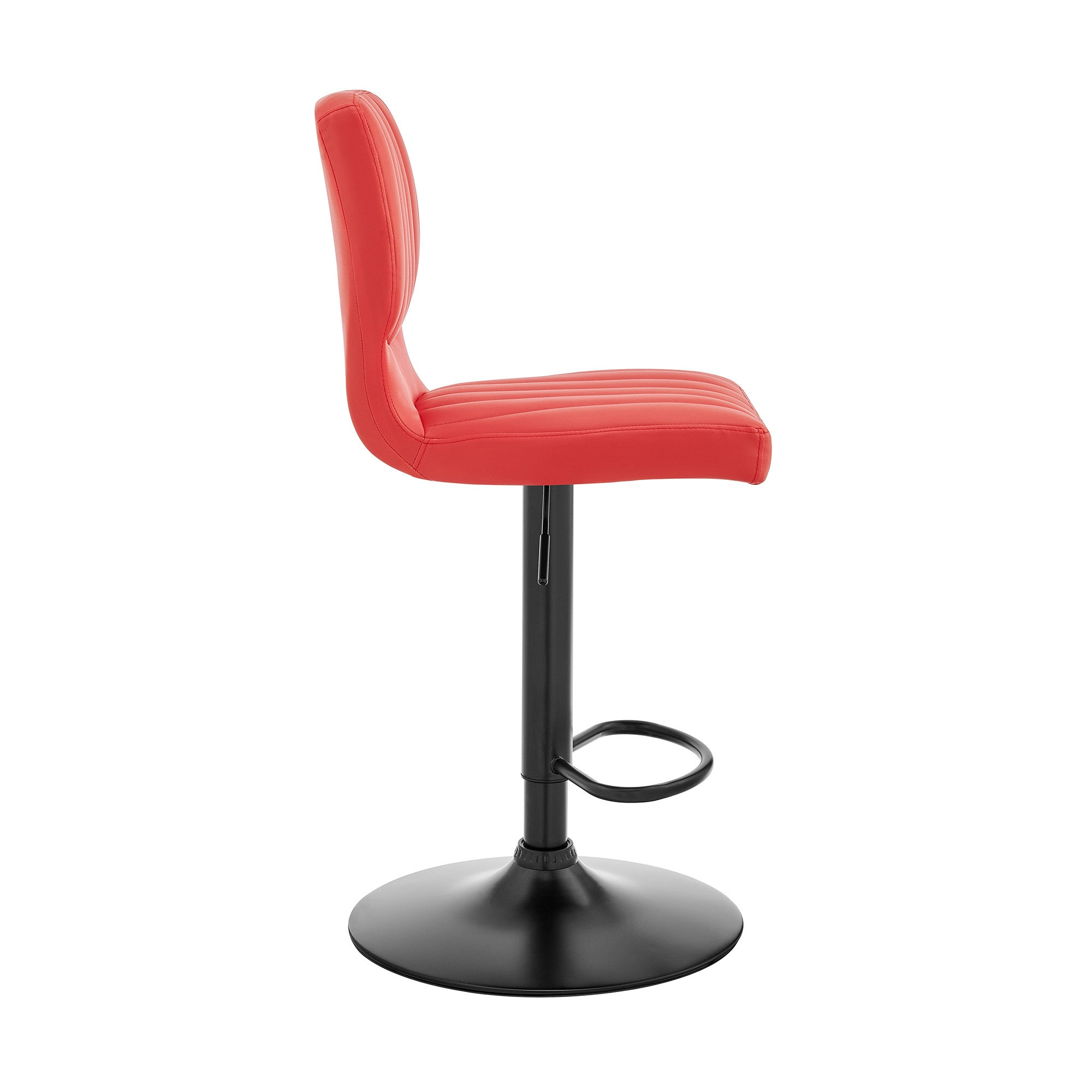 Red And Black Fabric And Faux Leather And Iron Adjustable Height Swivel Bar Chair