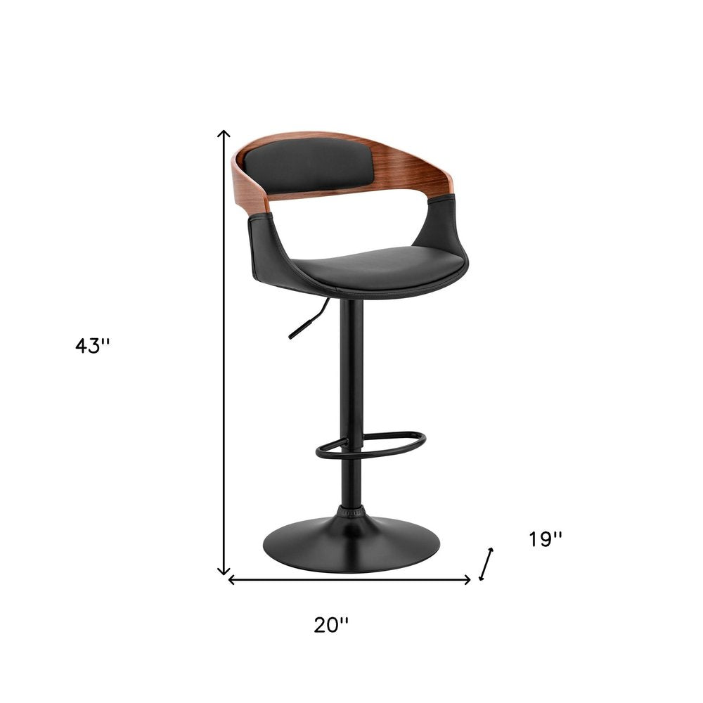 Black Fabric And Iron Low Back Adjustable Height Swivel Bar Chair