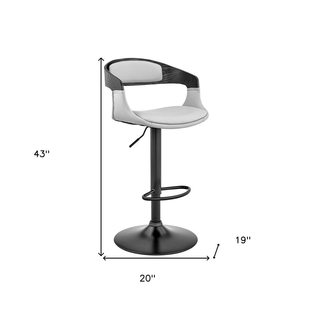 Gray And Black Fabric And Faux Leather And Iron Low Back Adjustable Height Swivel Bar Chair