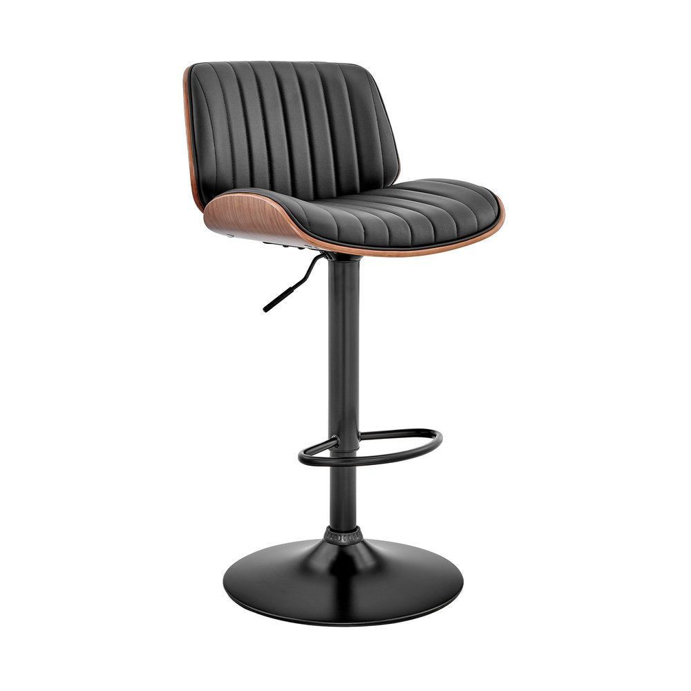 Brown Dark Gray And Black Faux Leather And Iron Adjustable Height Swivel Bar Chair