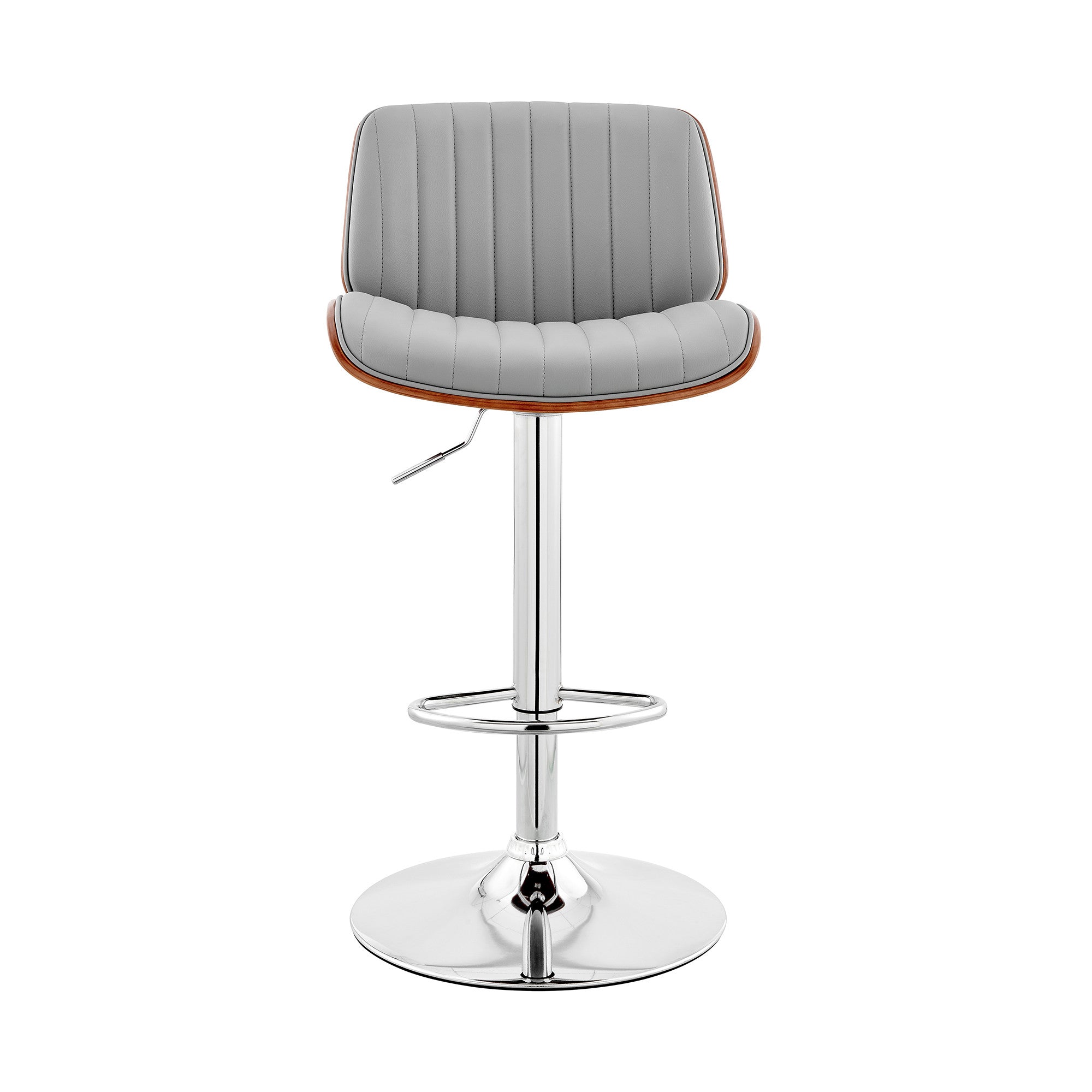 Gray And Silver Fabric And Iron Adjustable Height Swivel Bar Chair