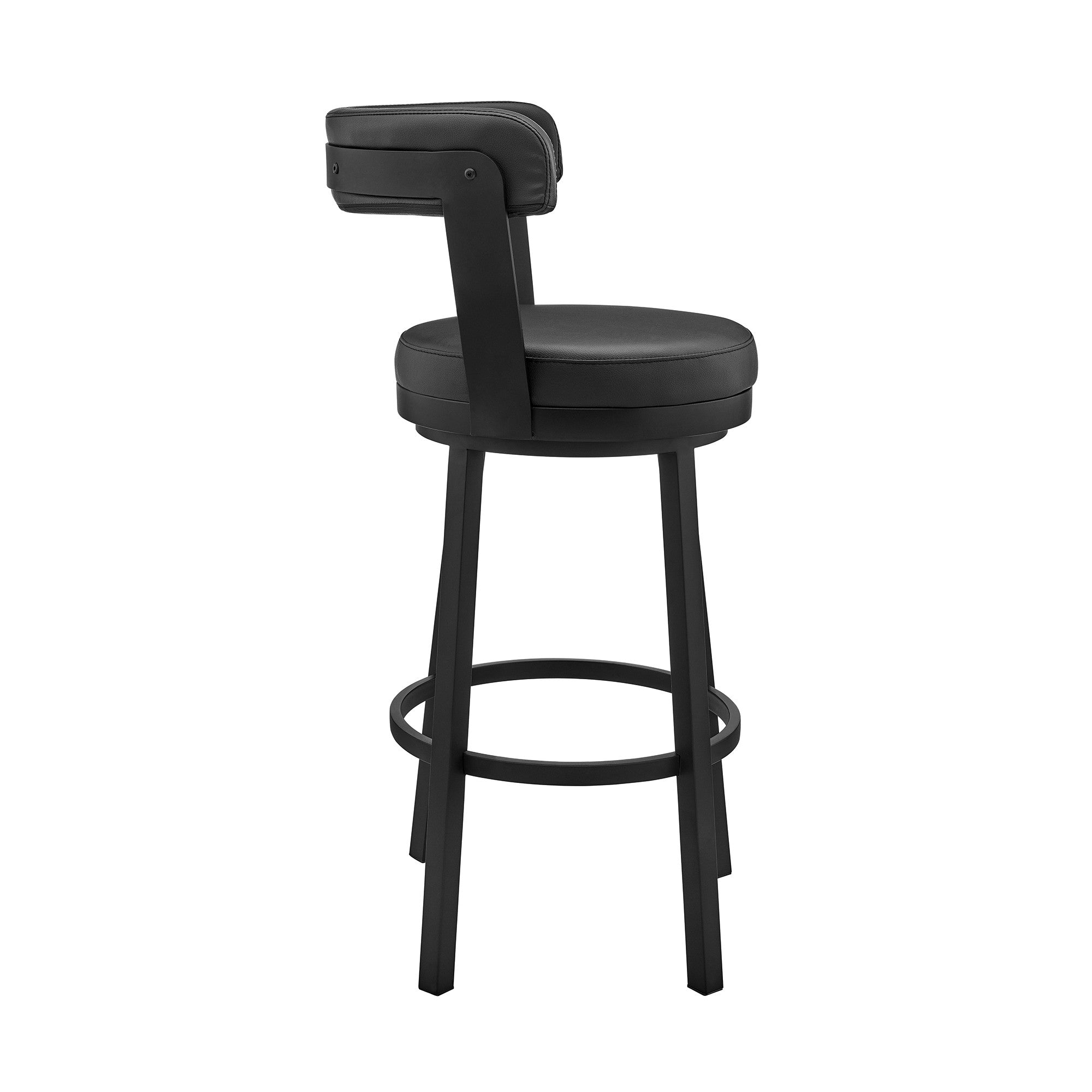 26" Black Fabric And Iron Counter Height Swivel Bar Chair