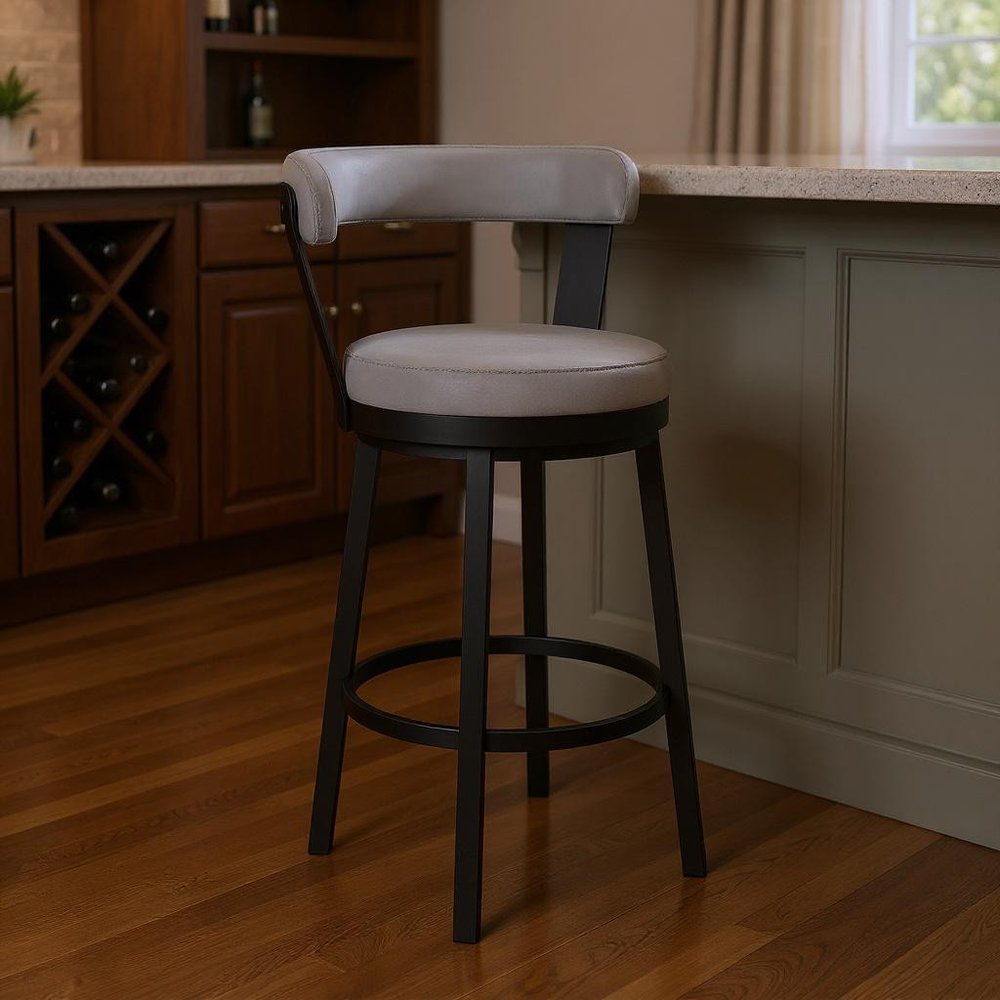 30" Gray And Black Iron Swivel Bar Height Bar Chair