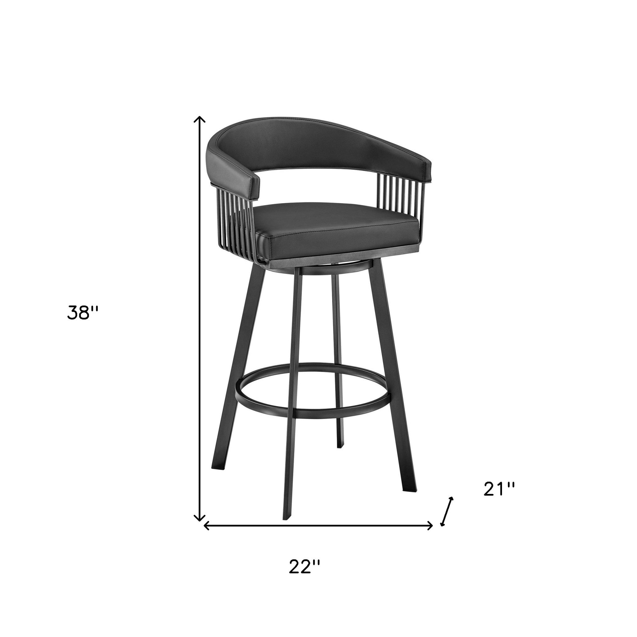 29" Black Fabric And Iron Low Back Bar Height Swivel Bar Chair