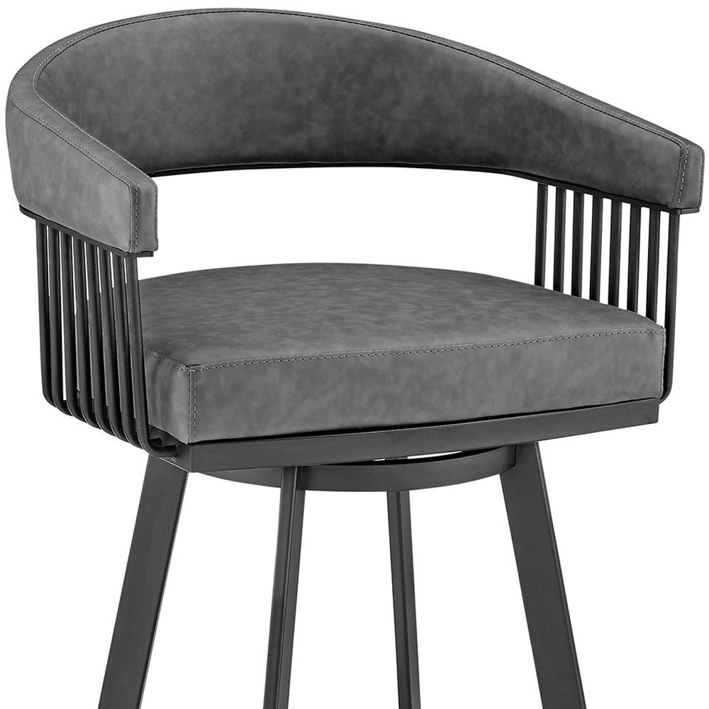 25" Gray And Black Fabric And Iron Low Back Counter Height Swivel Bar Chair