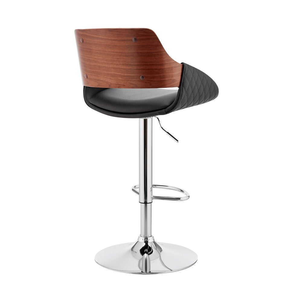 Black And Silver Fabric And Iron Low Back Adjustable Height Swivel Bar Chair